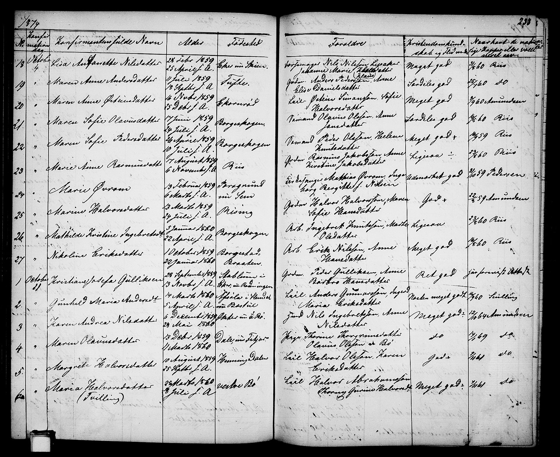 Gjerpen kirkebøker, SAKO/A-265/G/Ga/L0001: Parish register (copy) no. I 1, 1864-1882, p. 233