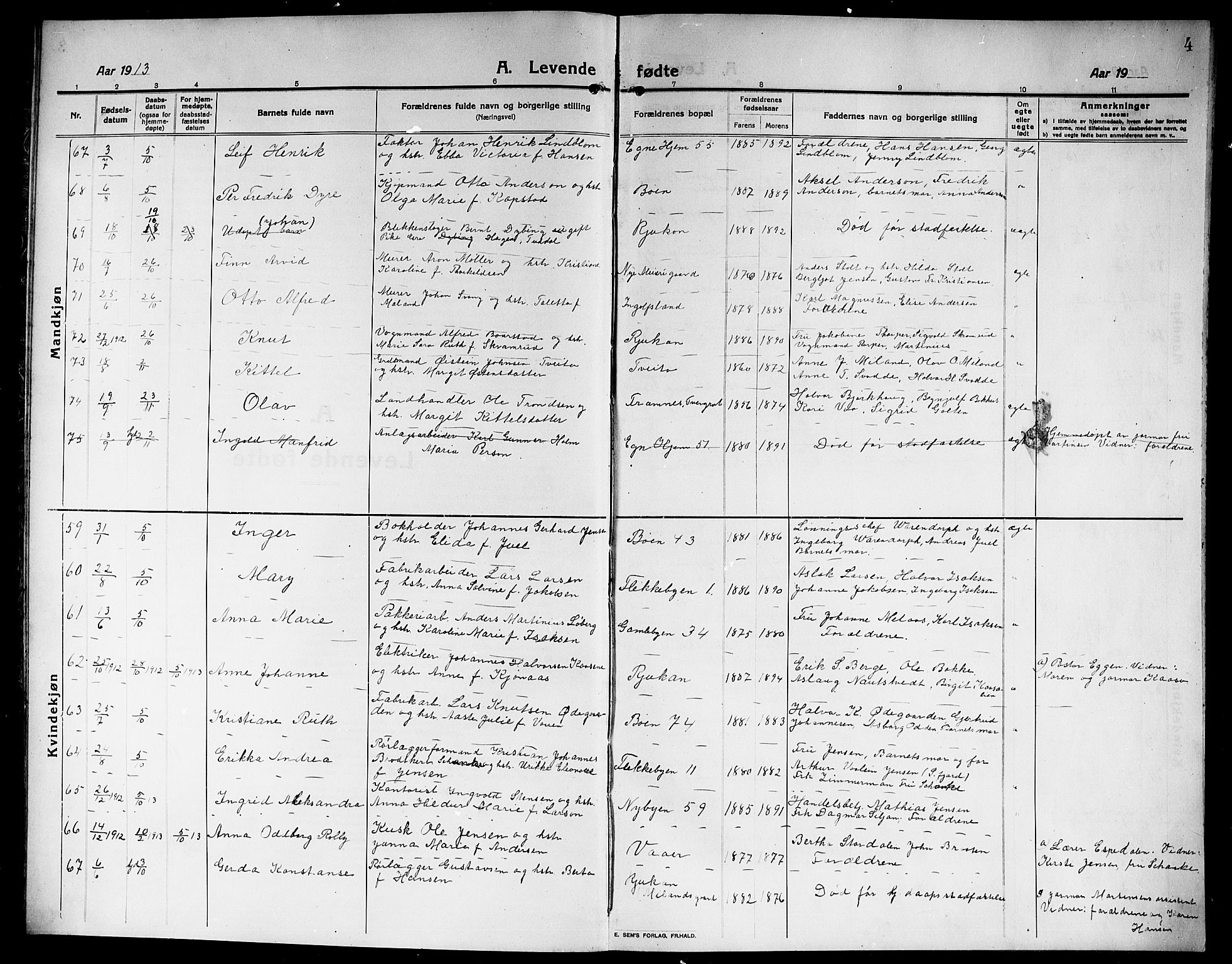 Rjukan kirkebøker, SAKO/A-294/G/Ga/L0002: Parish register (copy) no. 2, 1913-1920, p. 4