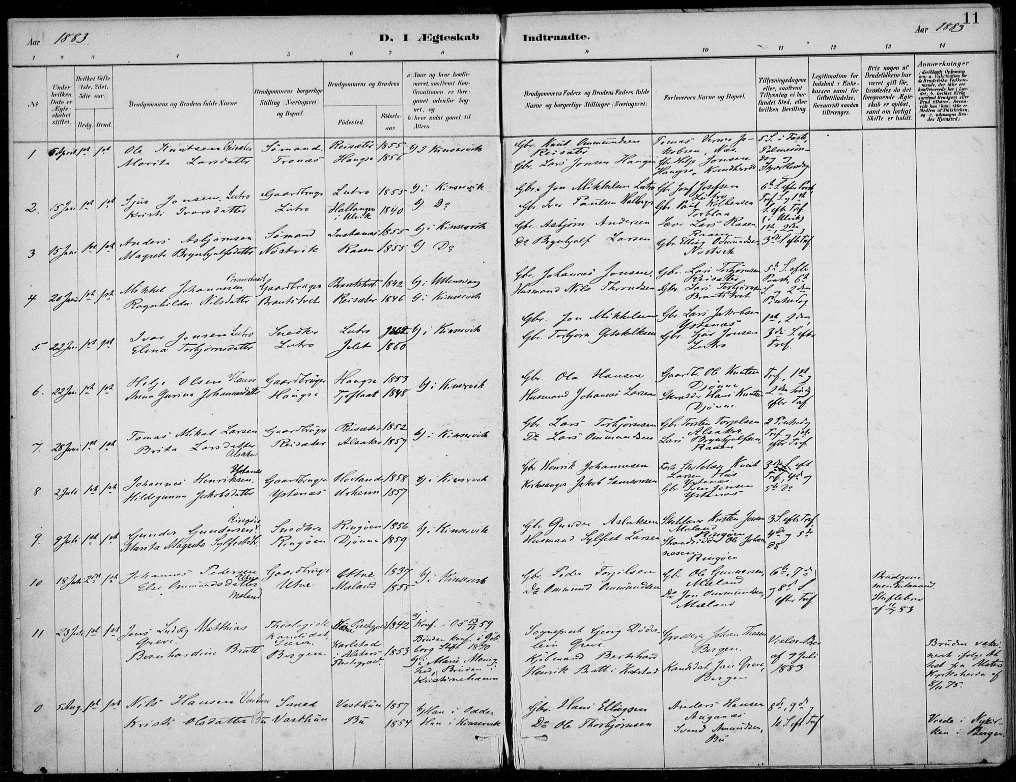 Ullensvang sokneprestembete, SAB/A-78701/H/Haa: Parish register (official) no. E  3, 1883-1916, p. 11