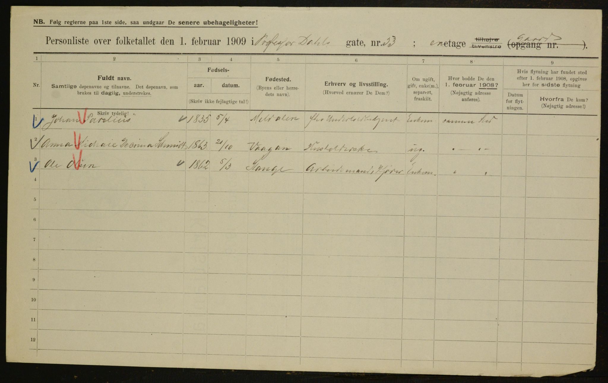 OBA, Municipal Census 1909 for Kristiania, 1909, p. 74119