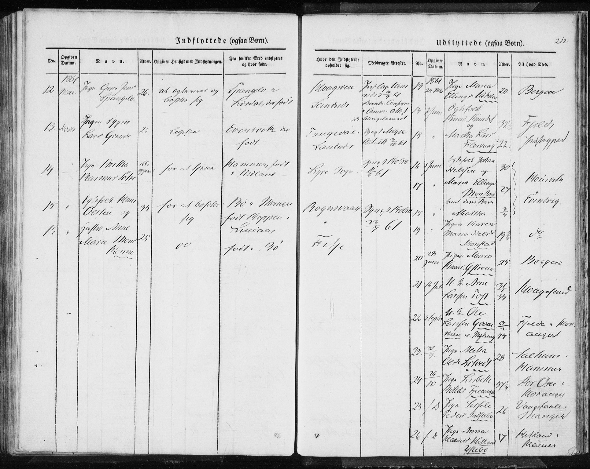 Lindås Sokneprestembete, AV/SAB-A-76701/H/Haa/Haaa/L0010: Parish register (official) no. A 10, 1842-1862, p. 212