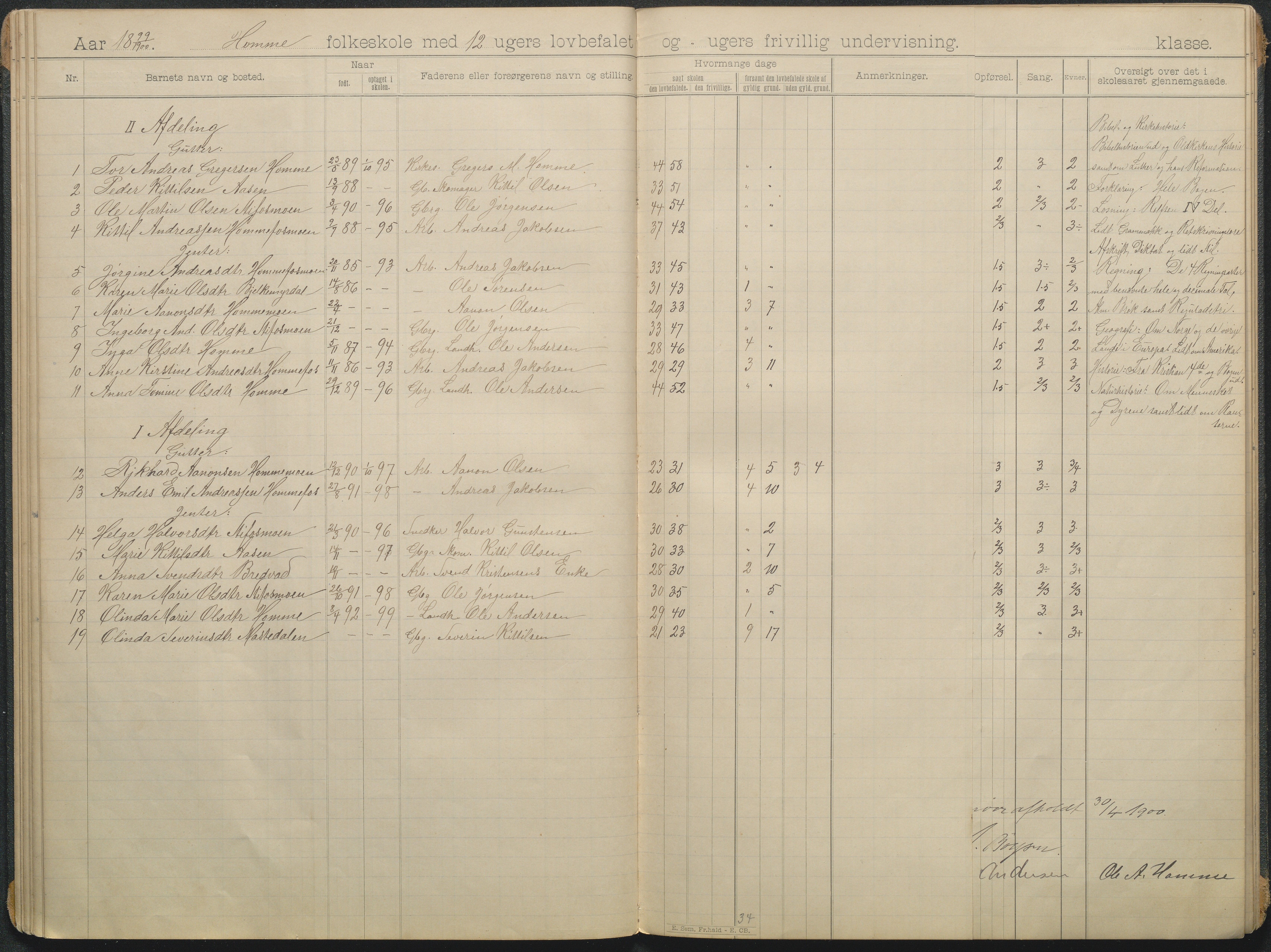 Søndeled kommune, AAKS/KA0913-PK/1/05/05f/L0006: skoleprotokoll, 1895-1901, p. 16a