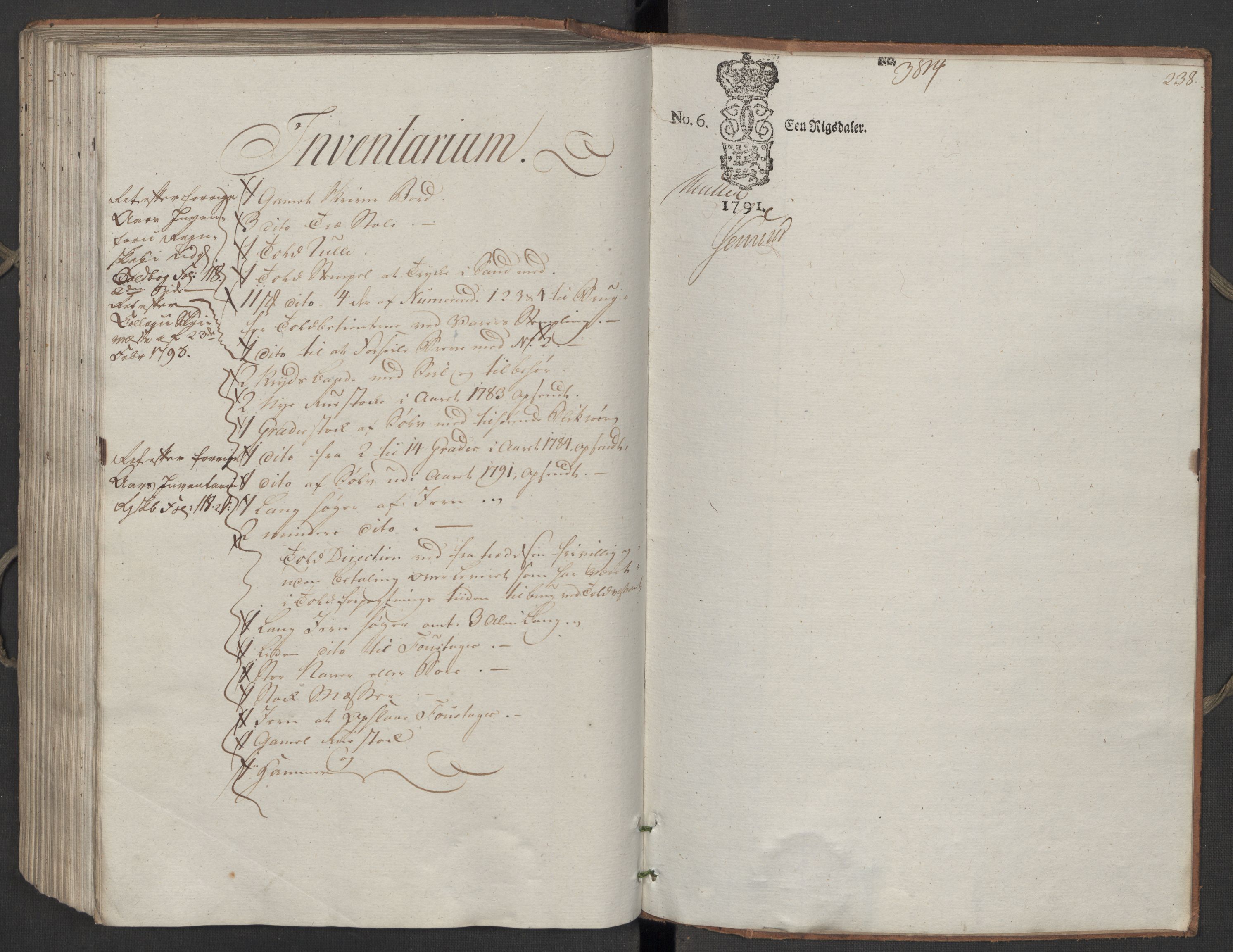 Generaltollkammeret, tollregnskaper, RA/EA-5490/R06/L0187/0001: Tollregnskaper Kristiania / Utgående tollbok, 1790-1792, p. 237b-238a