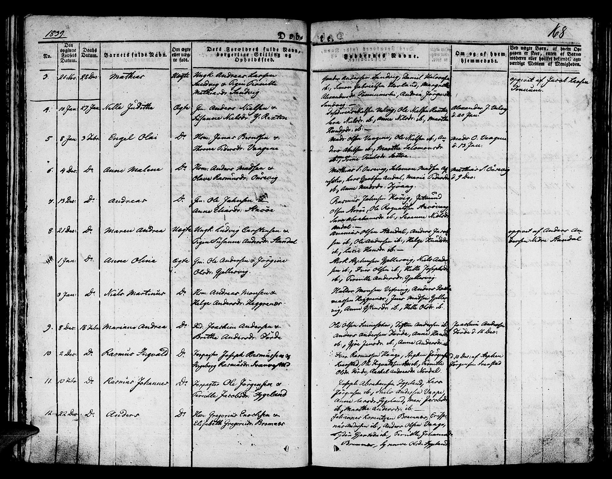Kinn sokneprestembete, SAB/A-80801/H/Haa/Haaa/L0004/0001: Parish register (official) no. A 4I, 1822-1840, p. 168