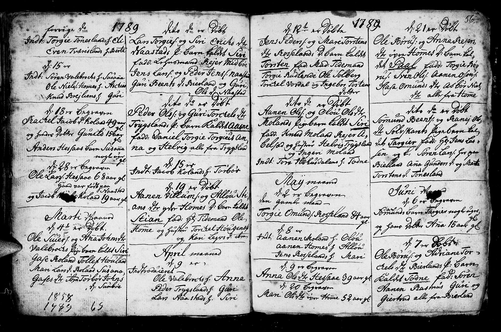 Bjelland sokneprestkontor, AV/SAK-1111-0005/F/Fb/Fba/L0002: Parish register (copy) no. B 2, 1753-1792, p. 56