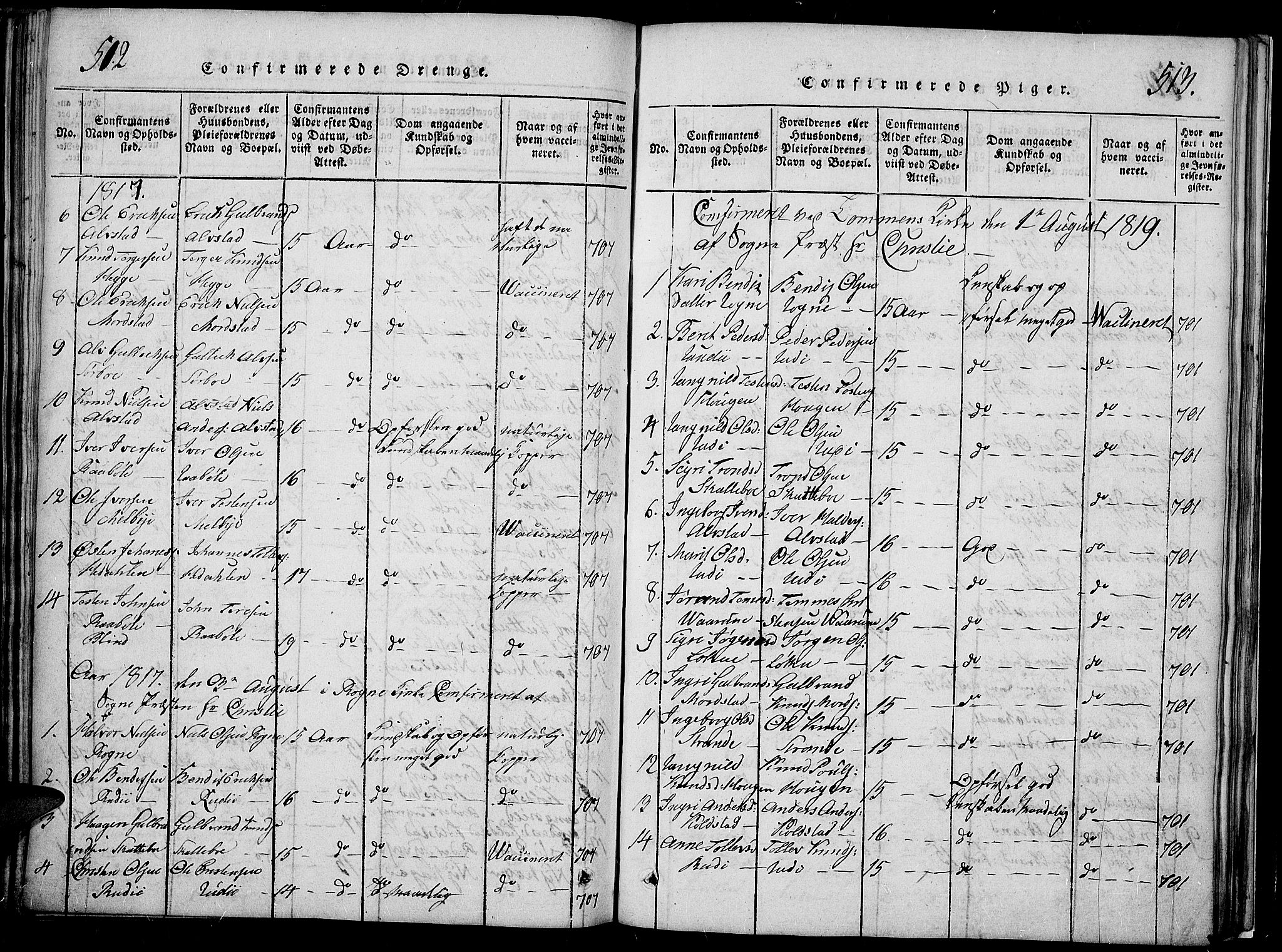 Slidre prestekontor, SAH/PREST-134/H/Ha/Hab/L0002: Parish register (copy) no. 2, 1814-1839, p. 512-513
