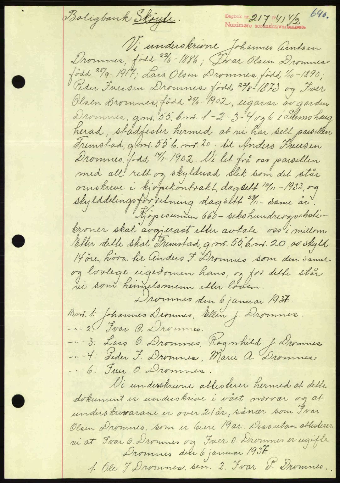 Nordmøre sorenskriveri, SAT/A-4132/1/2/2Ca: Mortgage book no. A89, 1940-1941, Diary no: : 217/1941