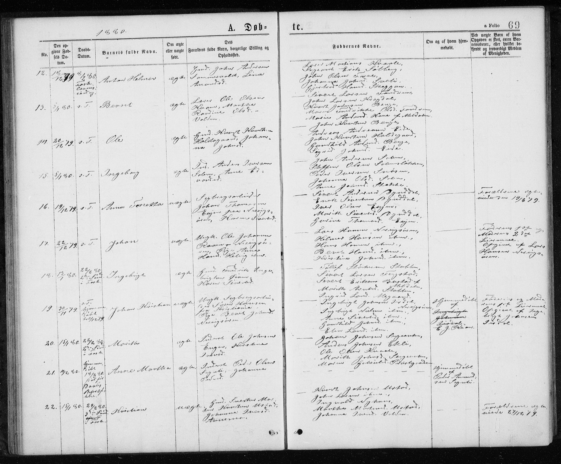 Ministerialprotokoller, klokkerbøker og fødselsregistre - Sør-Trøndelag, SAT/A-1456/668/L0817: Parish register (copy) no. 668C06, 1873-1884, p. 69