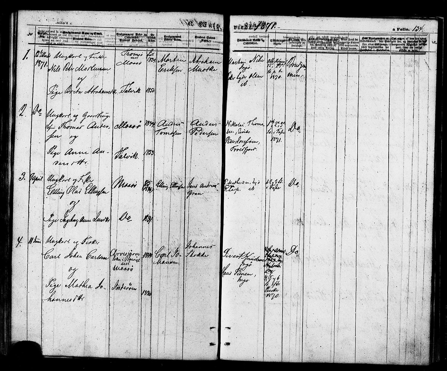 Måsøy sokneprestkontor, SATØ/S-1348/H/Ha/L0003kirke: Parish register (official) no. 3, 1866-1877, p. 134