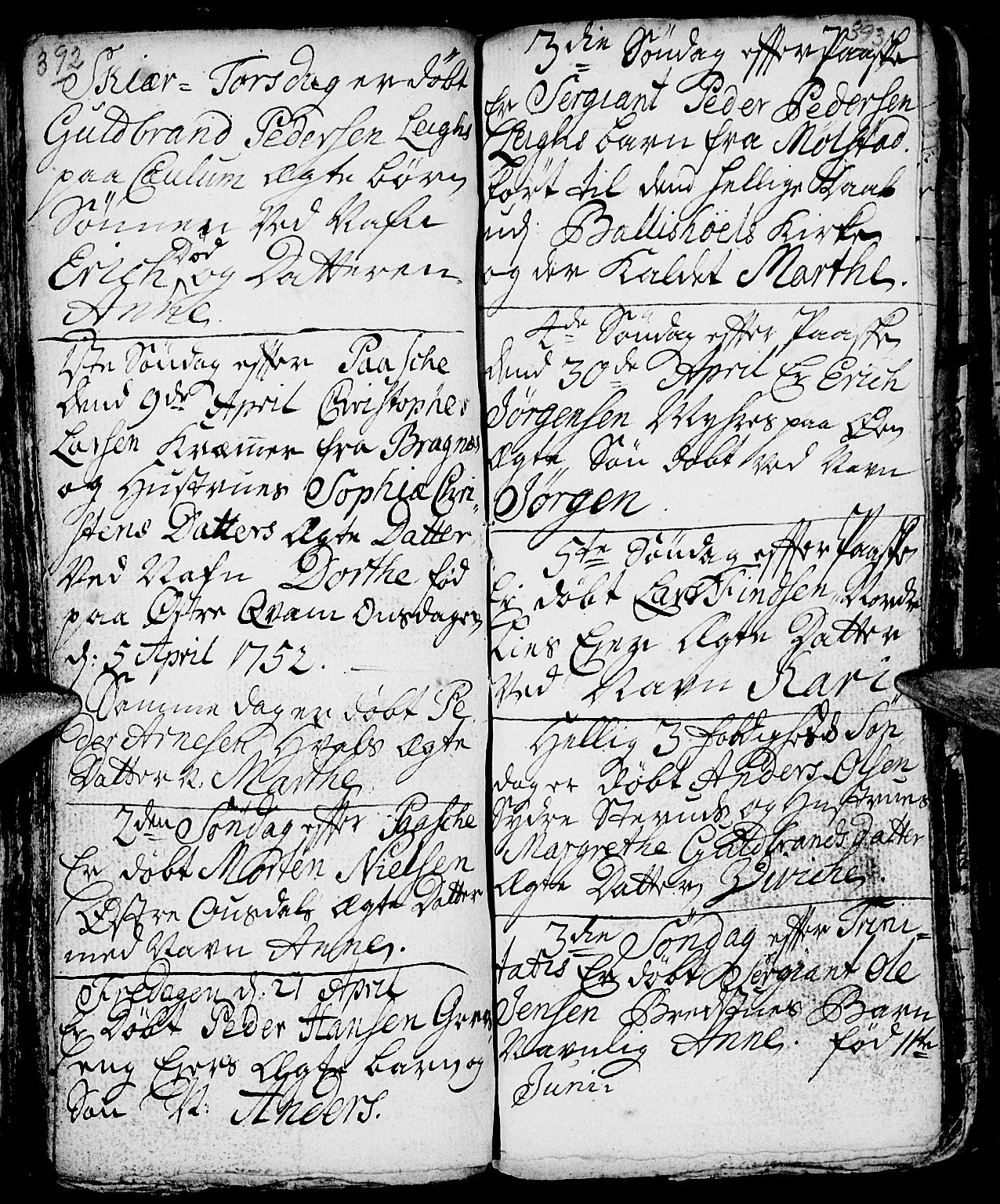 Nes prestekontor, Hedmark, SAH/PREST-020/L/La/L0001: Parish register (copy) no. 1, 1663-1784, p. 392-393