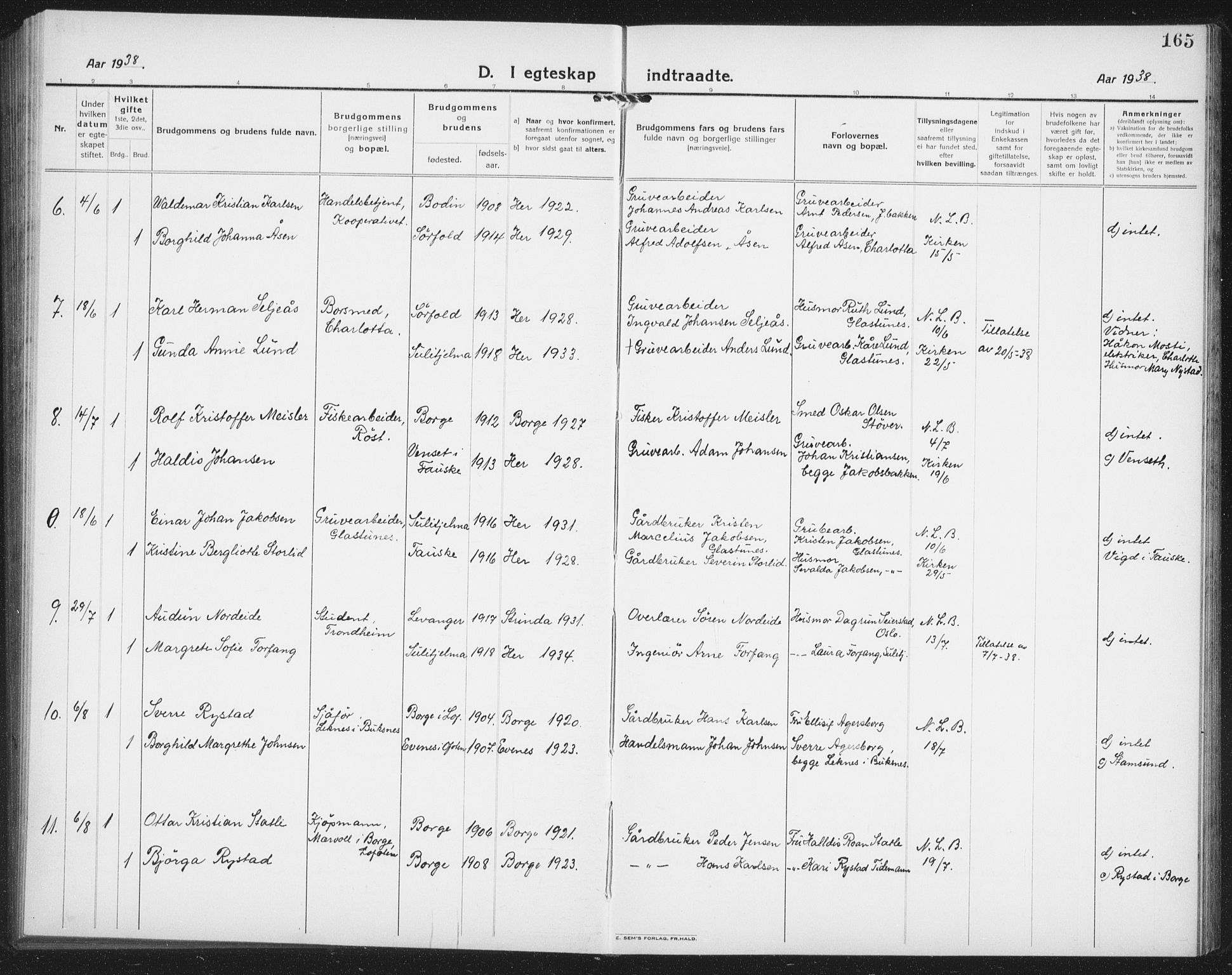 Ministerialprotokoller, klokkerbøker og fødselsregistre - Nordland, AV/SAT-A-1459/850/L0718: Parish register (copy) no. 850C02, 1921-1941, p. 165