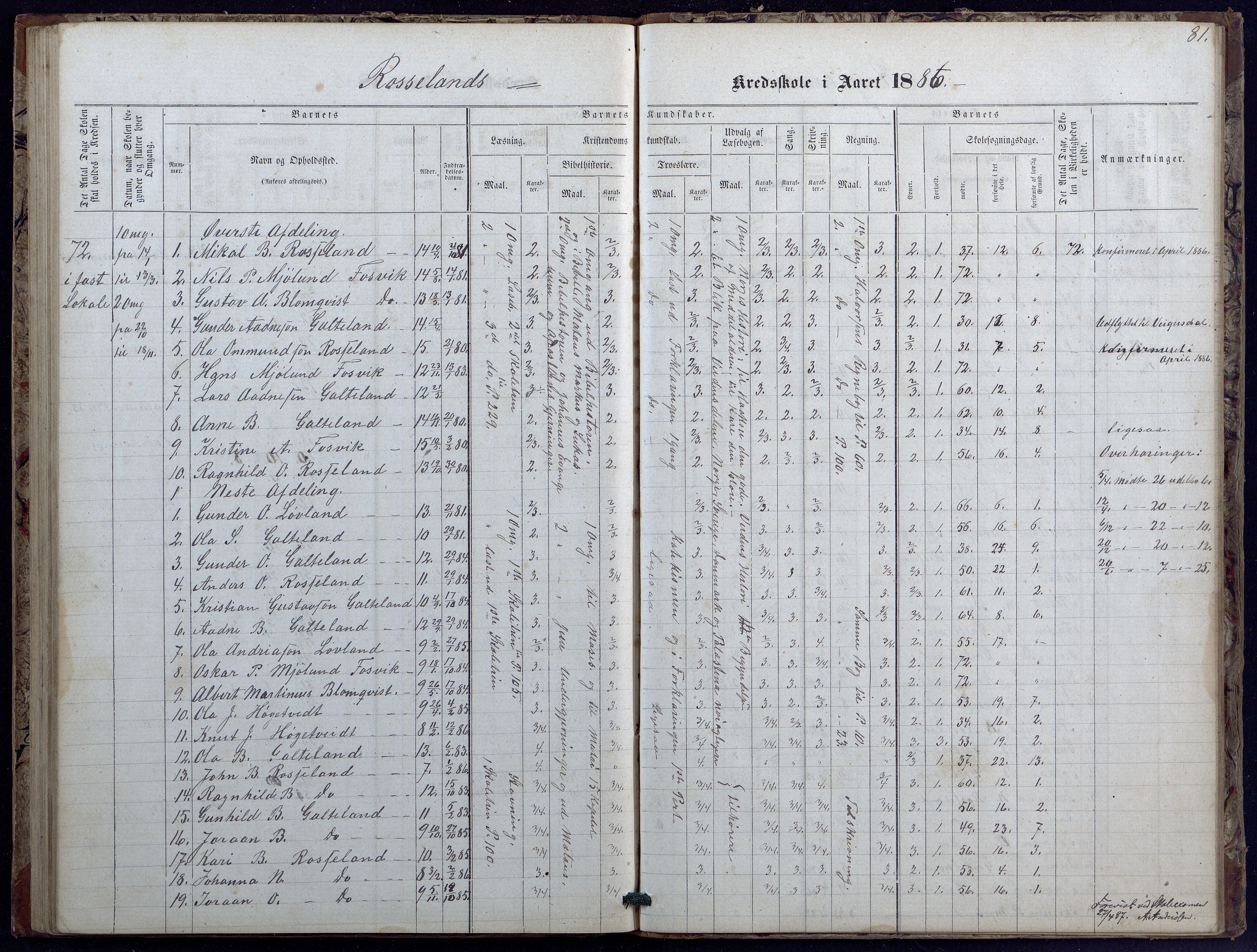 Evje kommune, Landsverk/Omland/Rosseland skolekretser, AAKS/KA0937-550d/F1/L0001: Skoleprotokoll for Landsverk, Omland, Rosseland skolekretser, 1863-1888, p. 81