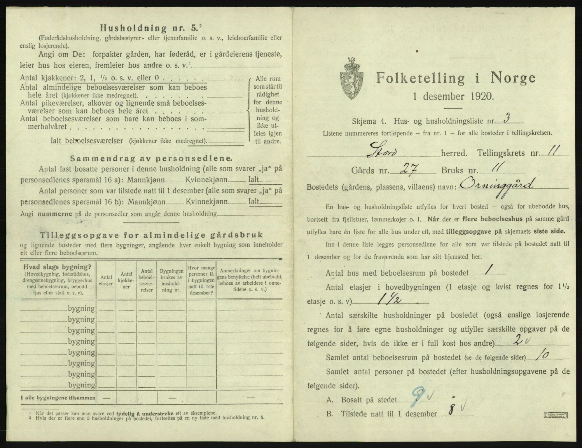 SAB, 1920 census for Stord, 1920, p. 765