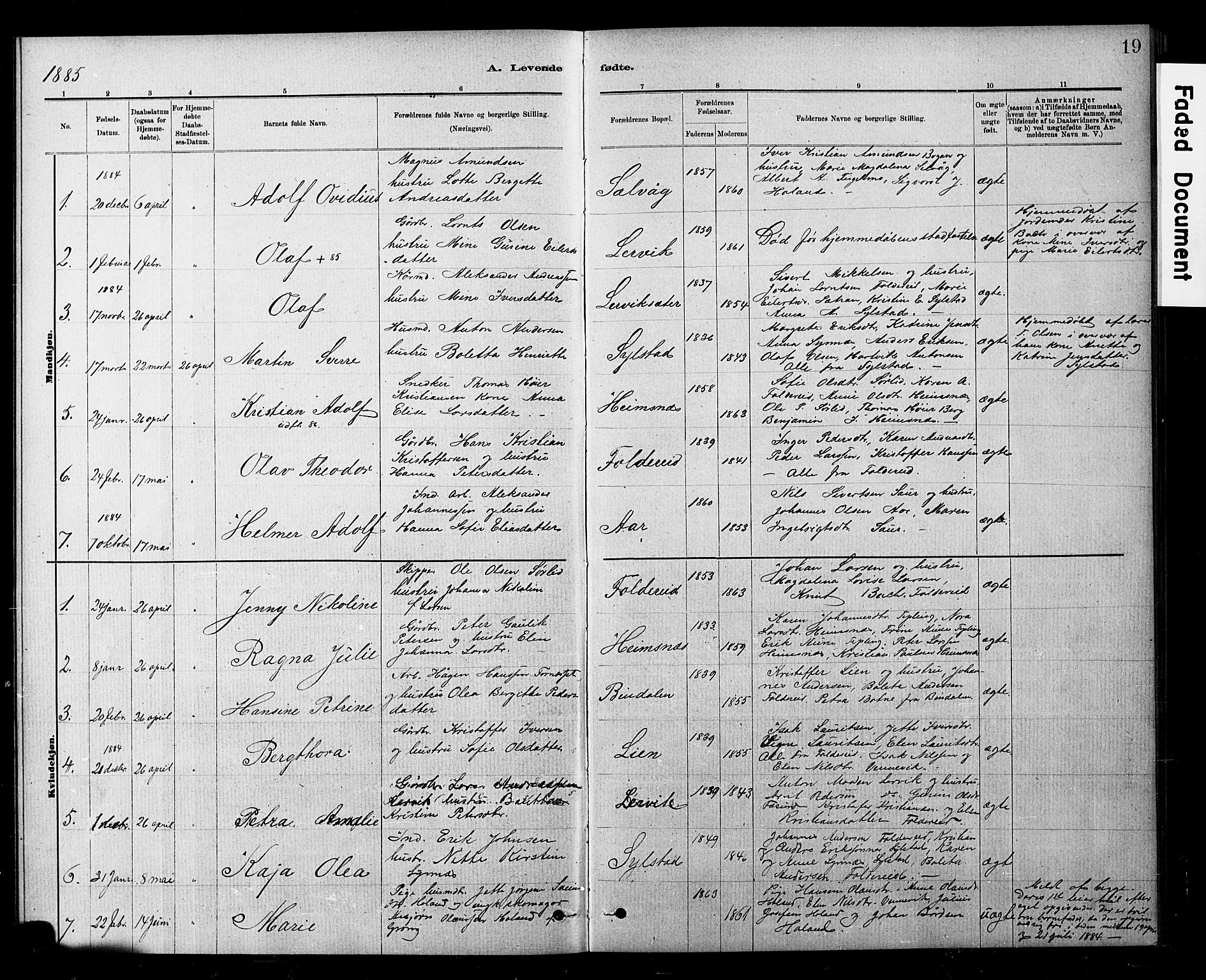 Ministerialprotokoller, klokkerbøker og fødselsregistre - Nord-Trøndelag, SAT/A-1458/783/L0661: Parish register (copy) no. 783C01, 1878-1893, p. 19