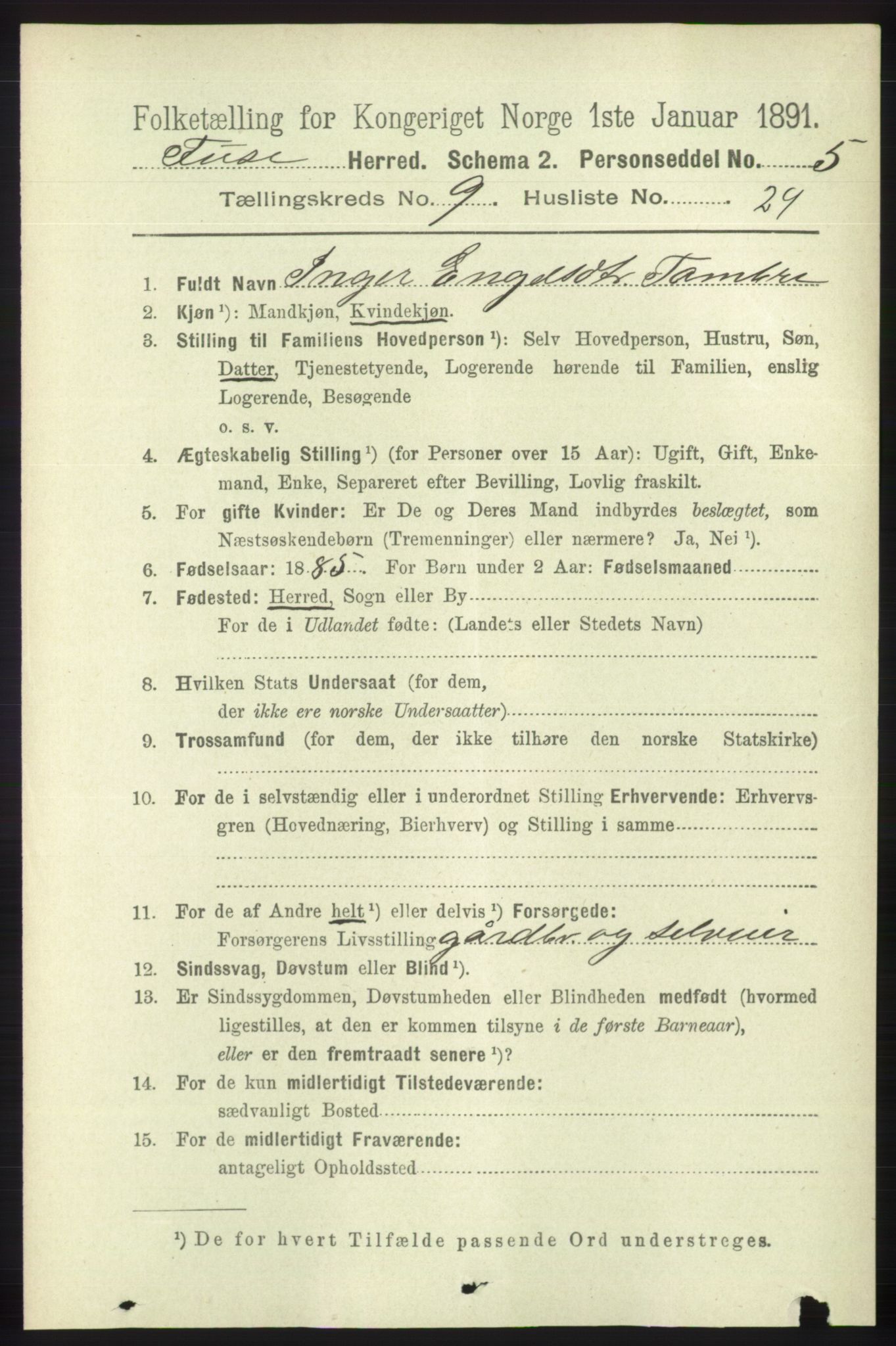 RA, 1891 census for 1241 Fusa, 1891, p. 1881