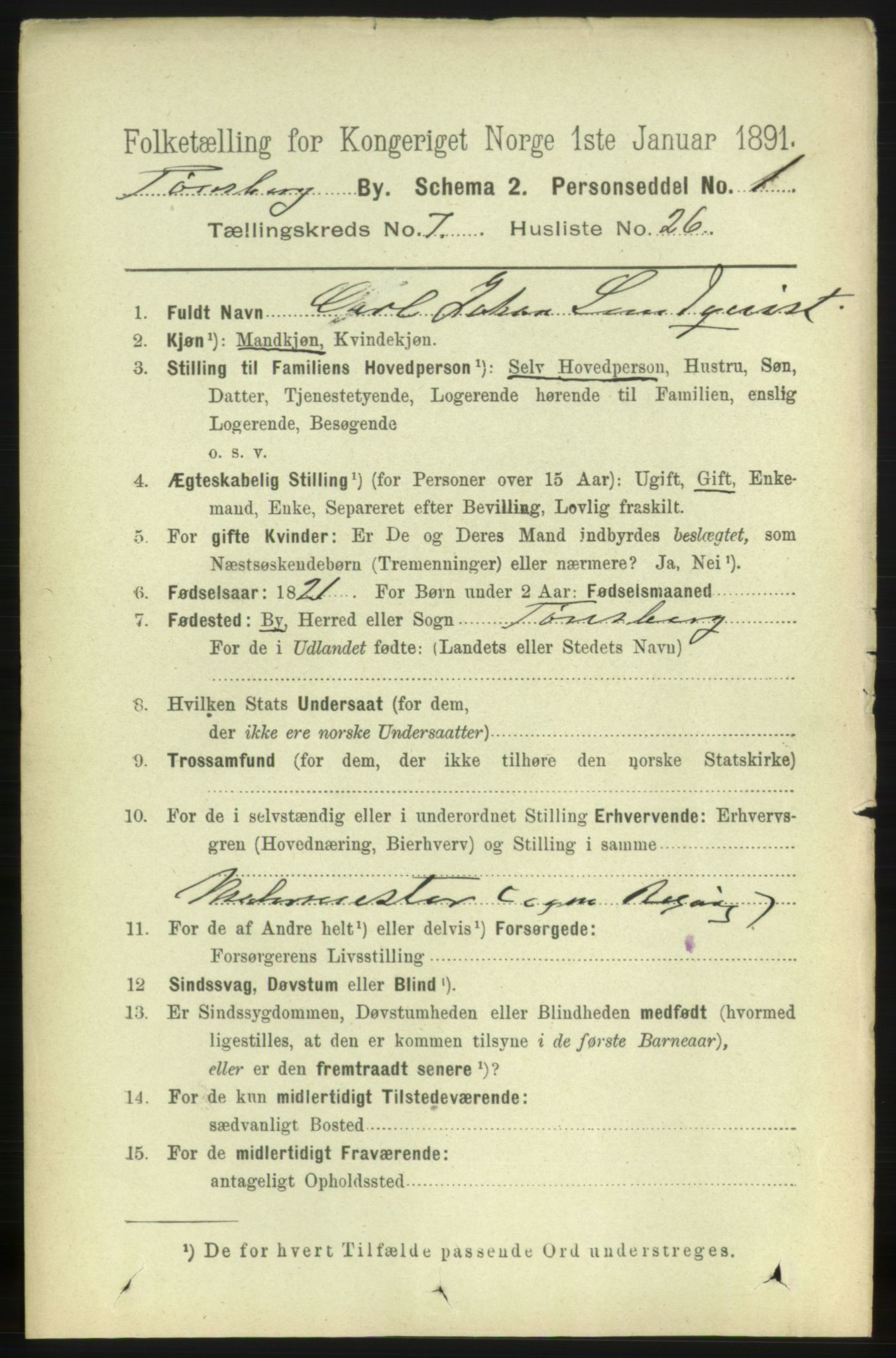 RA, 1891 census for 0705 Tønsberg, 1891, p. 3042