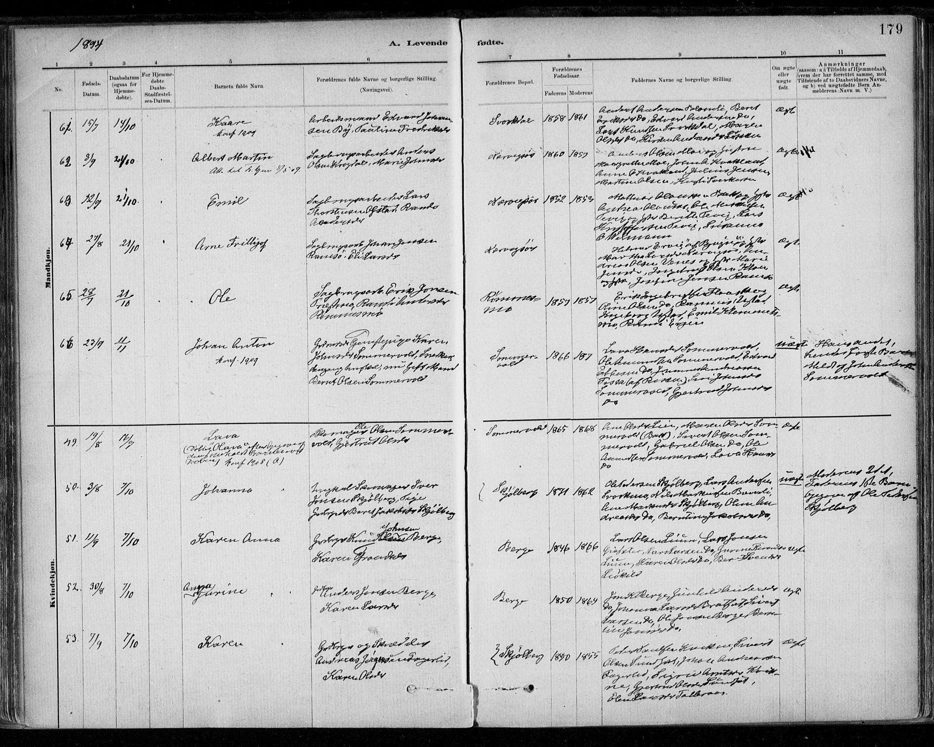 Ministerialprotokoller, klokkerbøker og fødselsregistre - Sør-Trøndelag, AV/SAT-A-1456/668/L0809: Parish register (official) no. 668A09, 1881-1895, p. 179