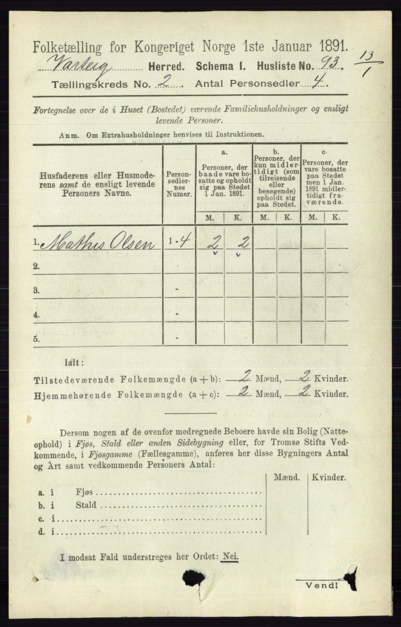 RA, 1891 census for 0114 Varteig, 1891, p. 578