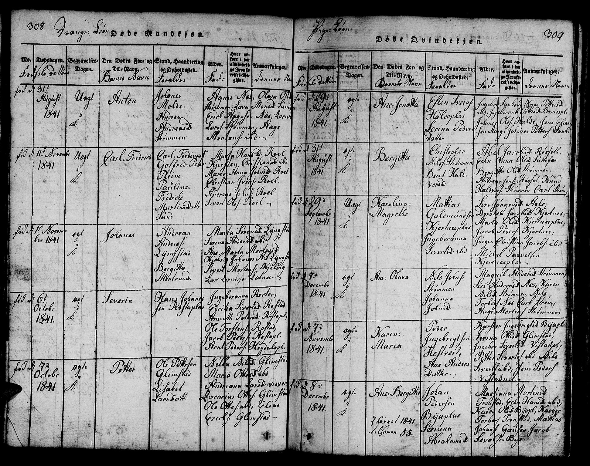 Ministerialprotokoller, klokkerbøker og fødselsregistre - Nord-Trøndelag, AV/SAT-A-1458/730/L0298: Parish register (copy) no. 730C01, 1816-1849, p. 308-309