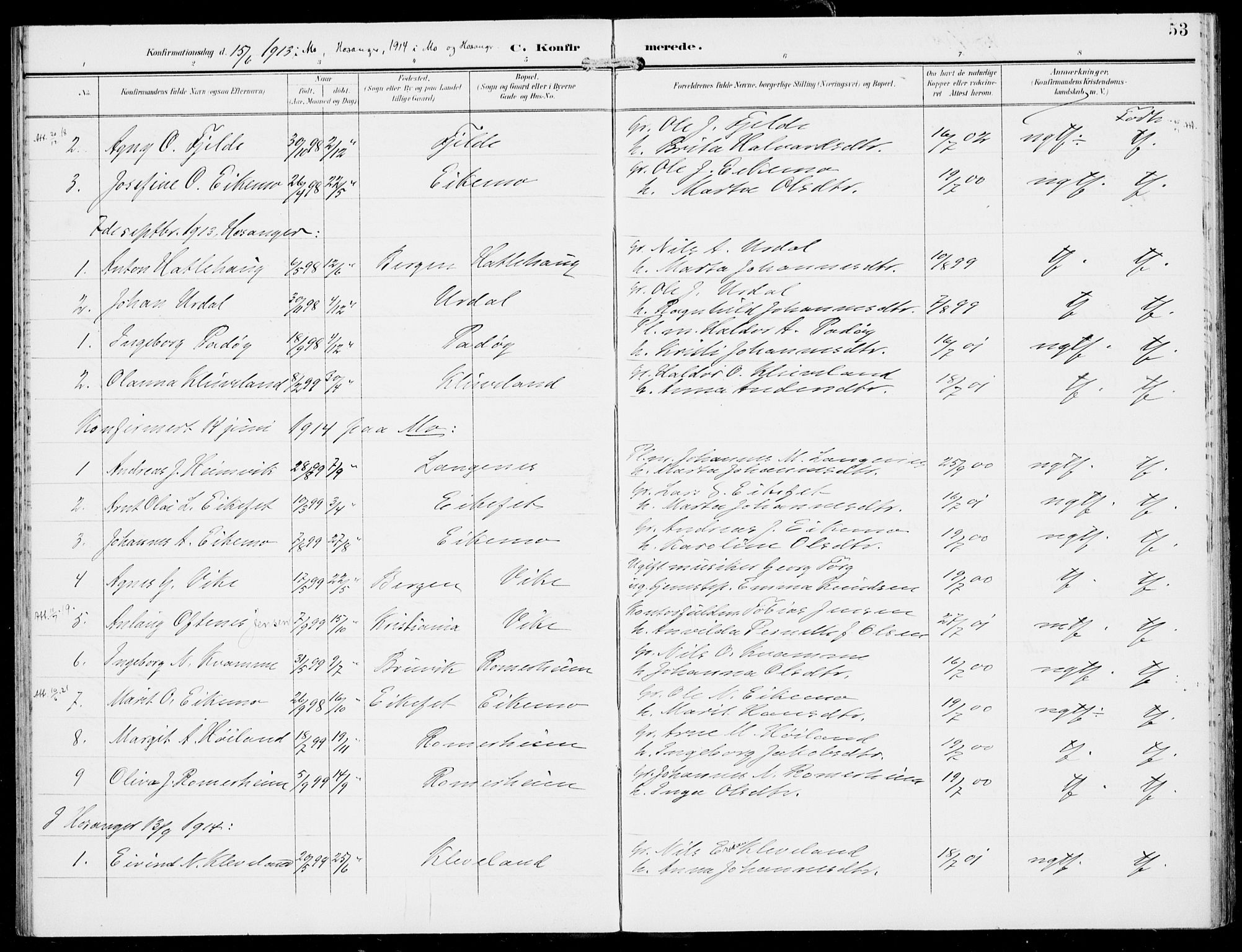 Hosanger sokneprestembete, AV/SAB-A-75801/H/Haa: Parish register (official) no. D  1, 1896-1922, p. 53