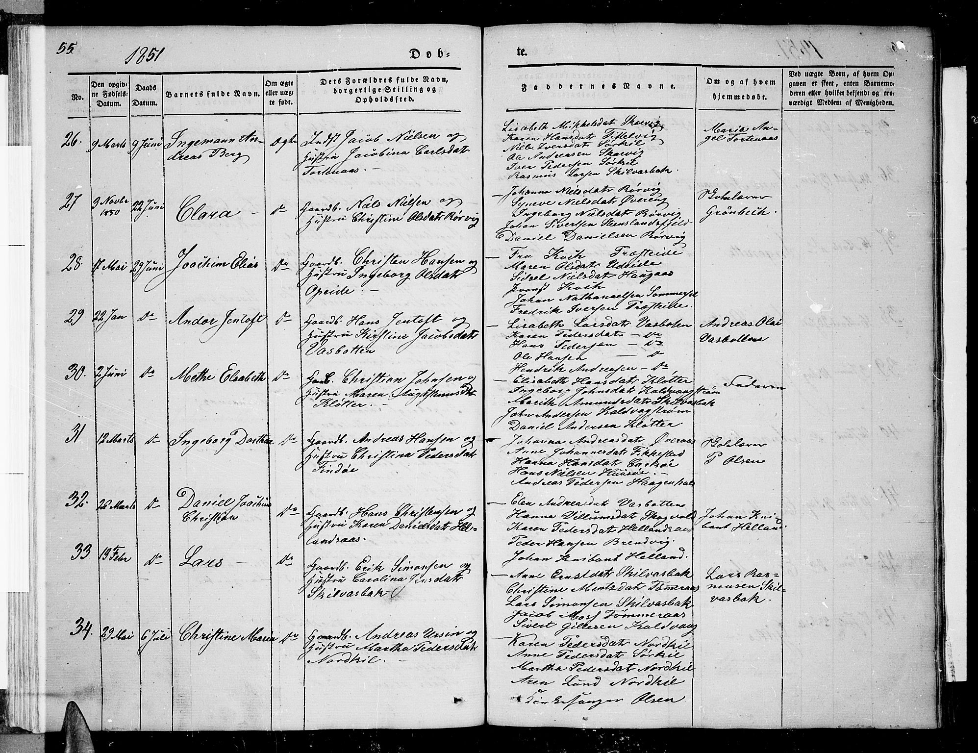 Ministerialprotokoller, klokkerbøker og fødselsregistre - Nordland, AV/SAT-A-1459/859/L0856: Parish register (copy) no. 859C02, 1843-1854, p. 55