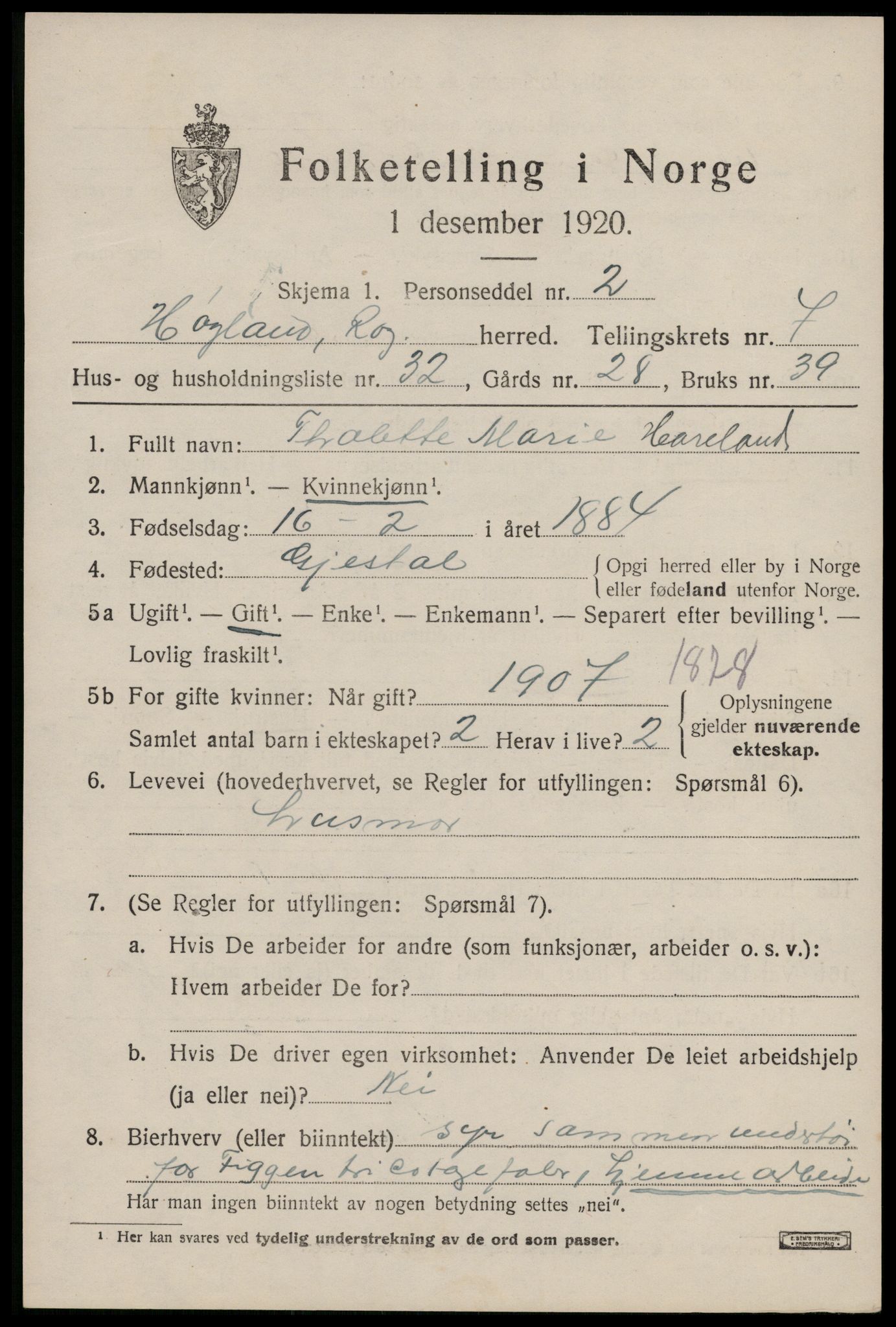 SAST, 1920 census for Høyland, 1920, p. 5036