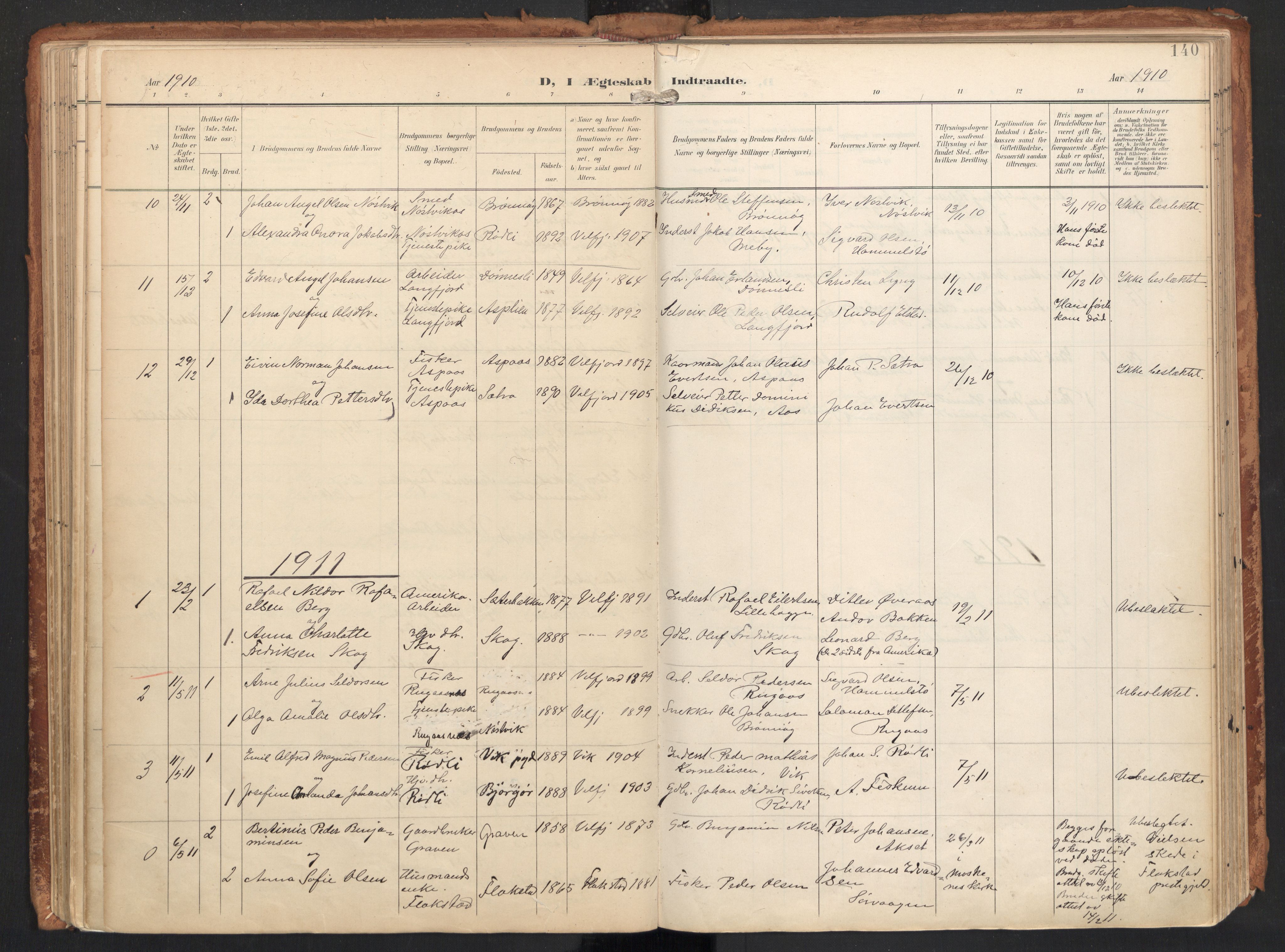 Ministerialprotokoller, klokkerbøker og fødselsregistre - Nordland, SAT/A-1459/814/L0227: Parish register (official) no. 814A08, 1899-1920, p. 140