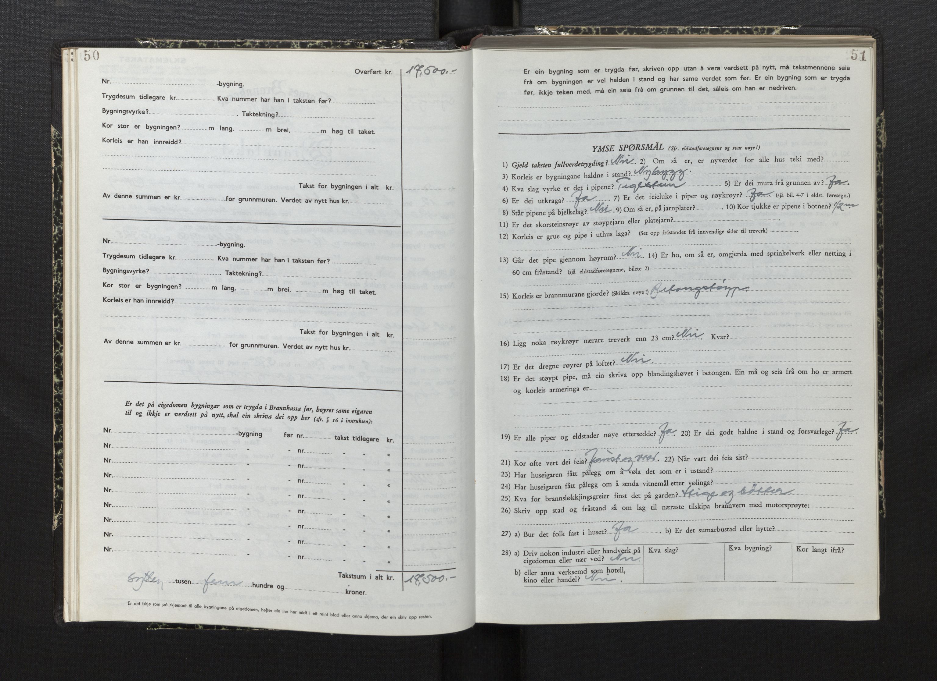 Lensmannen i Jostedal, SAB/A-28601/0012/L0007: Branntakstprotokoll, skjematakst, 1949-1955, p. 50-51