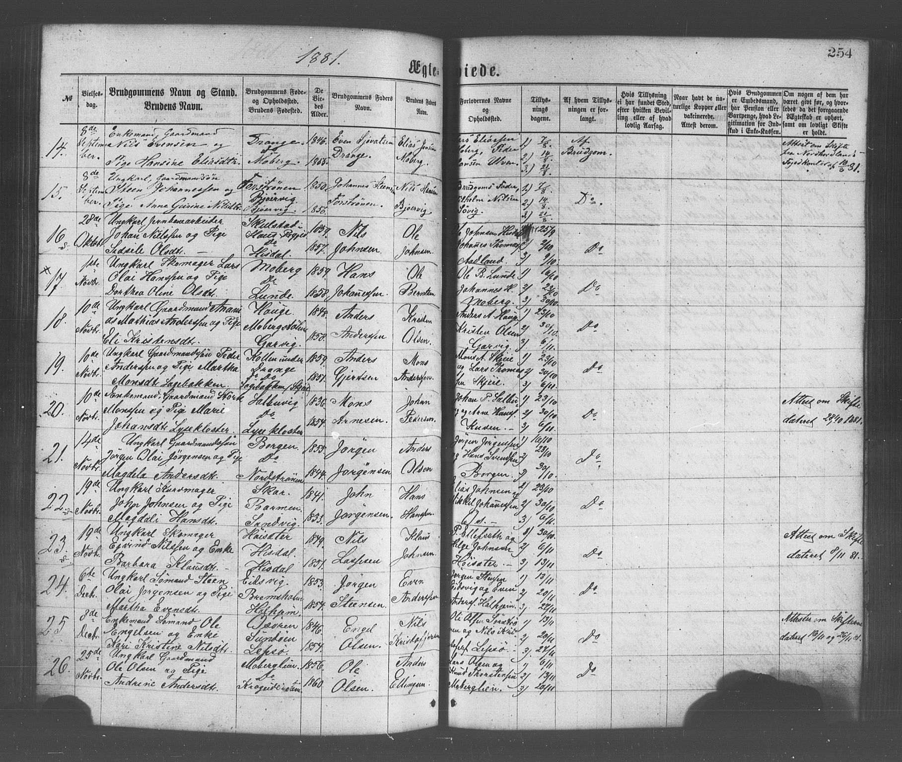 Os sokneprestembete, SAB/A-99929: Parish register (official) no. A 18, 1874-1884, p. 254