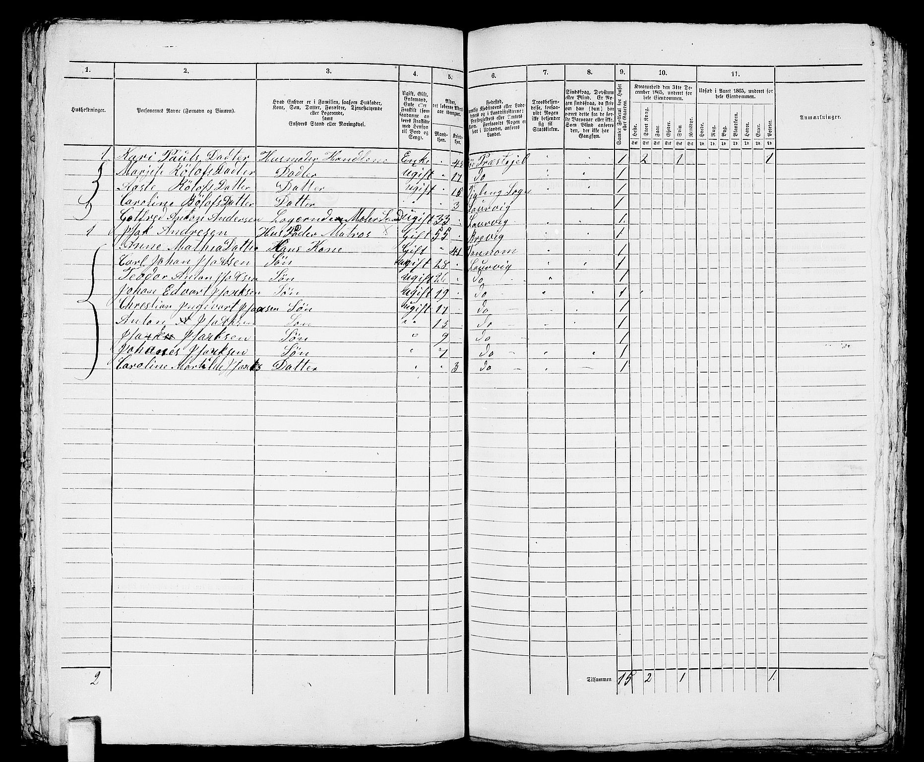 RA, 1865 census for Larvik, 1865, p. 821