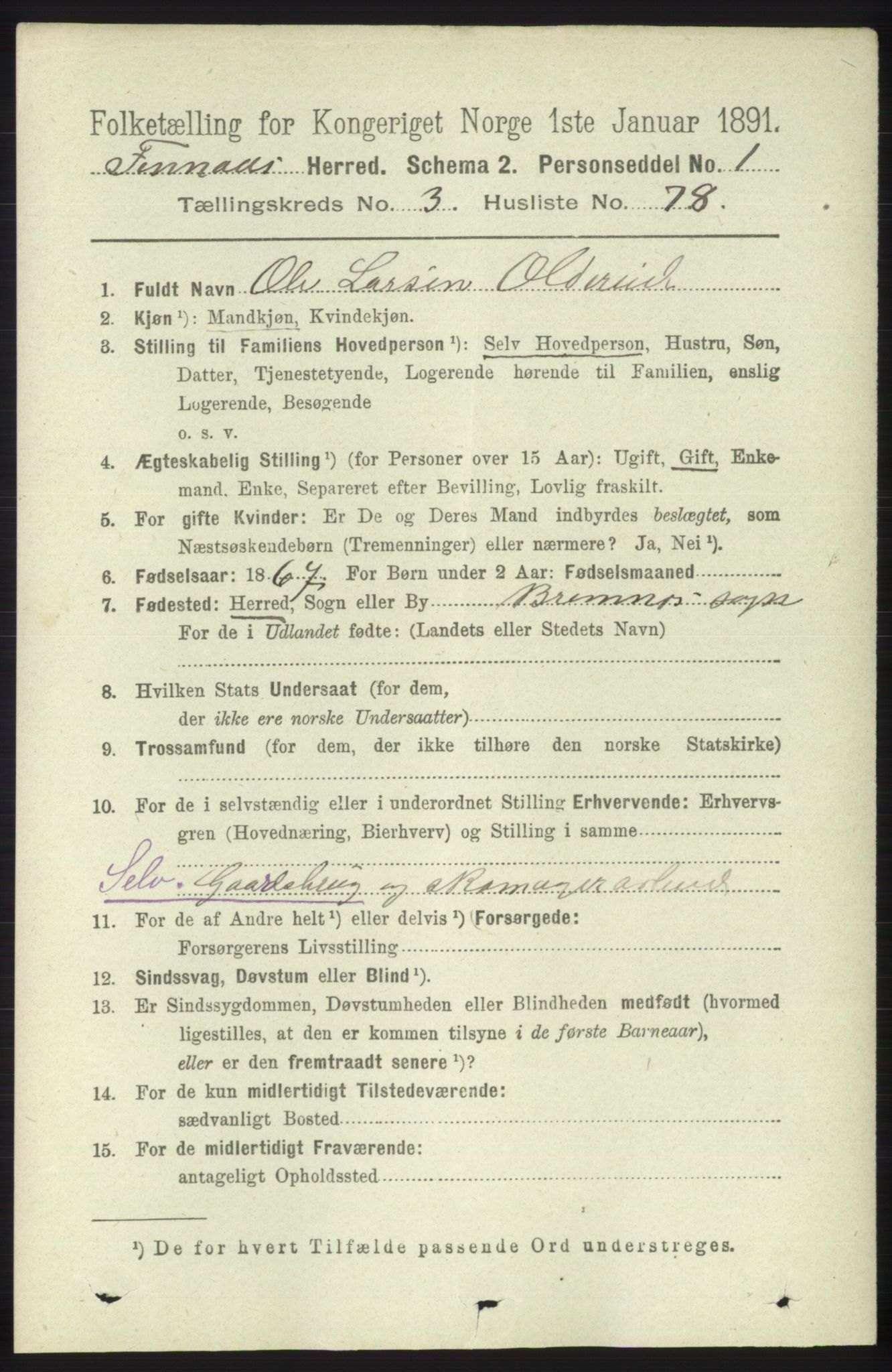 RA, 1891 census for 1218 Finnås, 1891, p. 1583