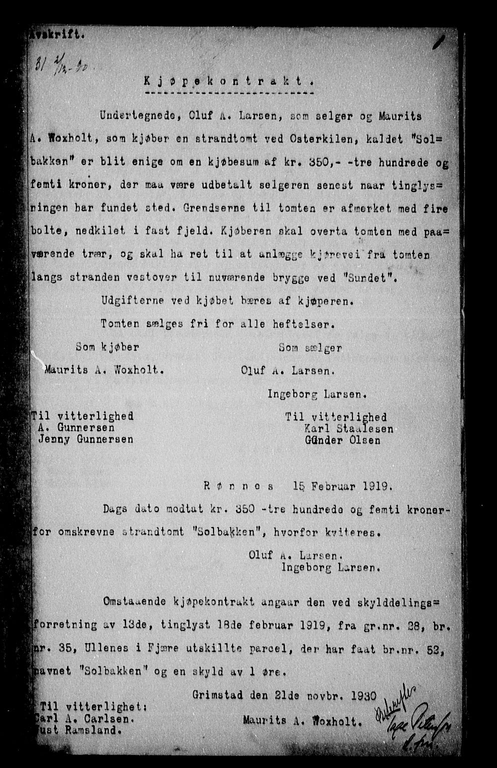Vestre Nedenes/Sand sorenskriveri, AV/SAK-1221-0010/G/Gb/Gba/L0040: Mortgage book no. 66, 1930-1932, p. 0-1