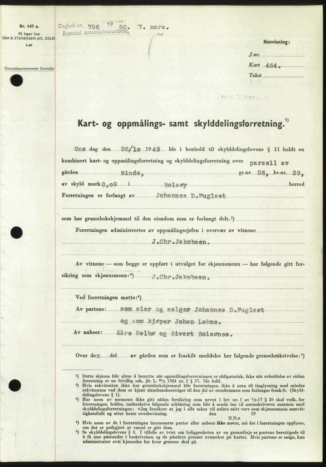 Romsdal sorenskriveri, AV/SAT-A-4149/1/2/2C: Mortgage book no. A32, 1950-1950, Diary no: : 756/1950