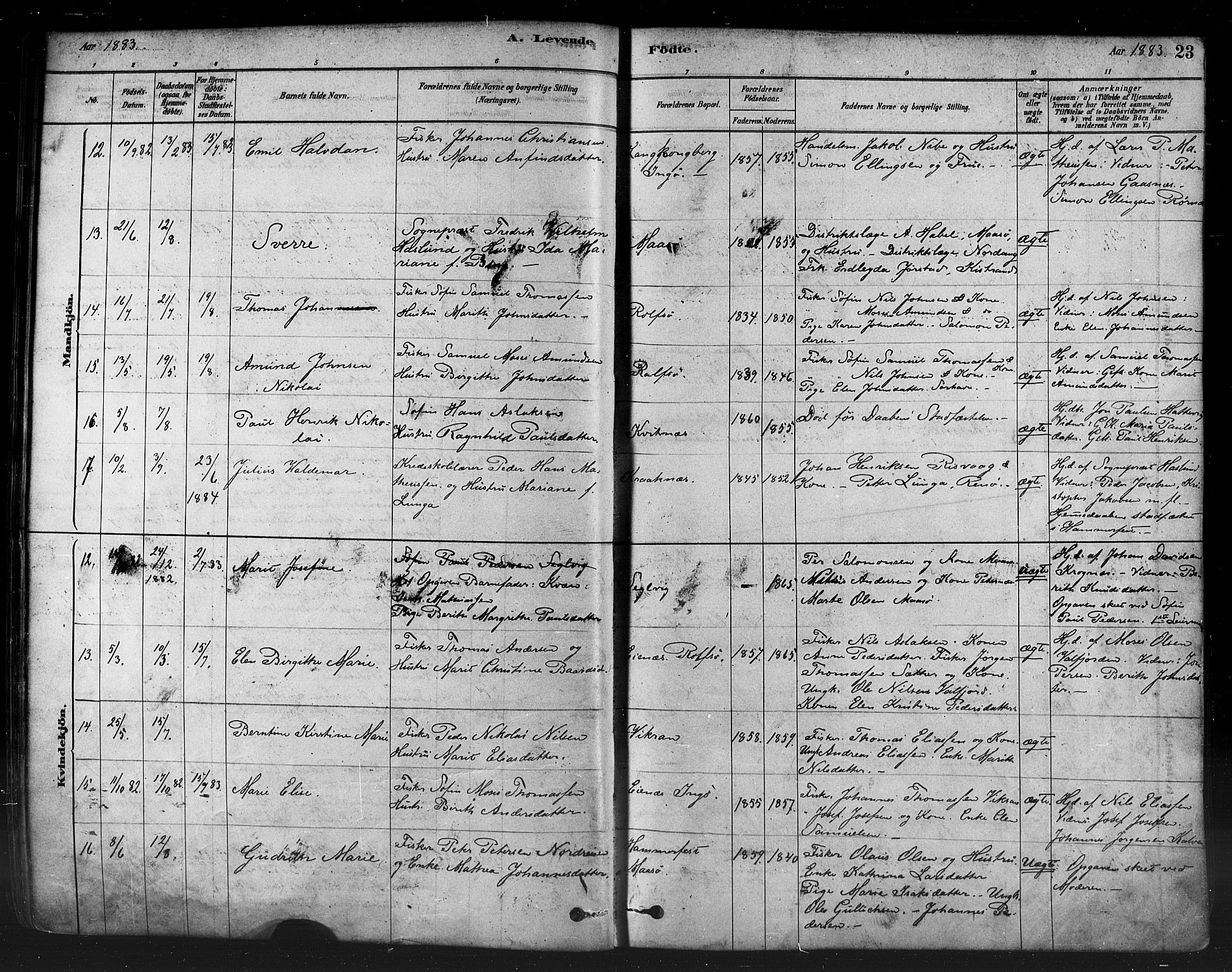 Måsøy sokneprestkontor, AV/SATØ-S-1348/H/Ha/L0004kirke: Parish register (official) no. 4, 1878-1891, p. 23