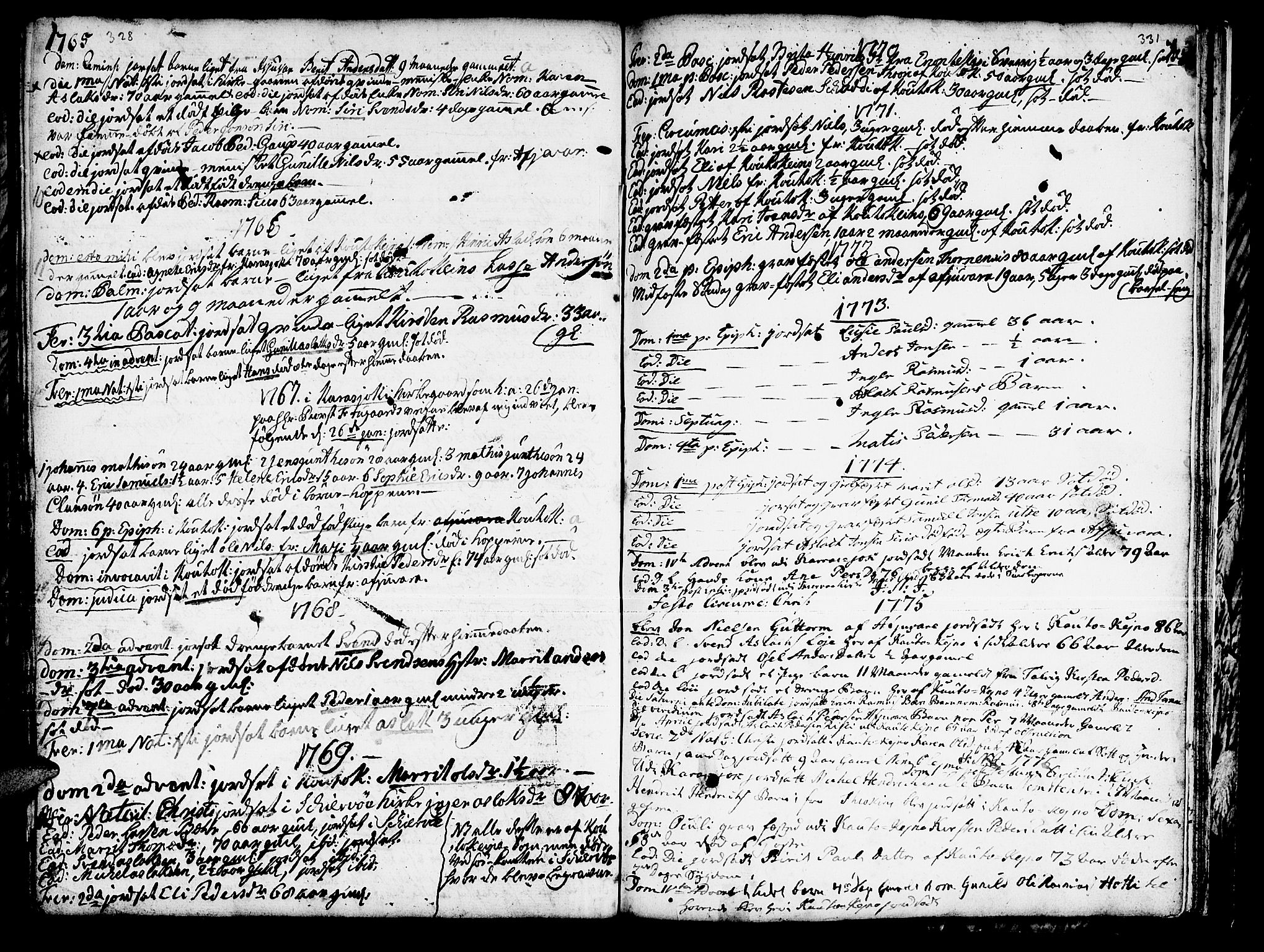 Kautokeino sokneprestembete, SATØ/S-1340/H/Ha/L0001.kirke: Parish register (official) no. 1, 1723-1776, p. 328-331