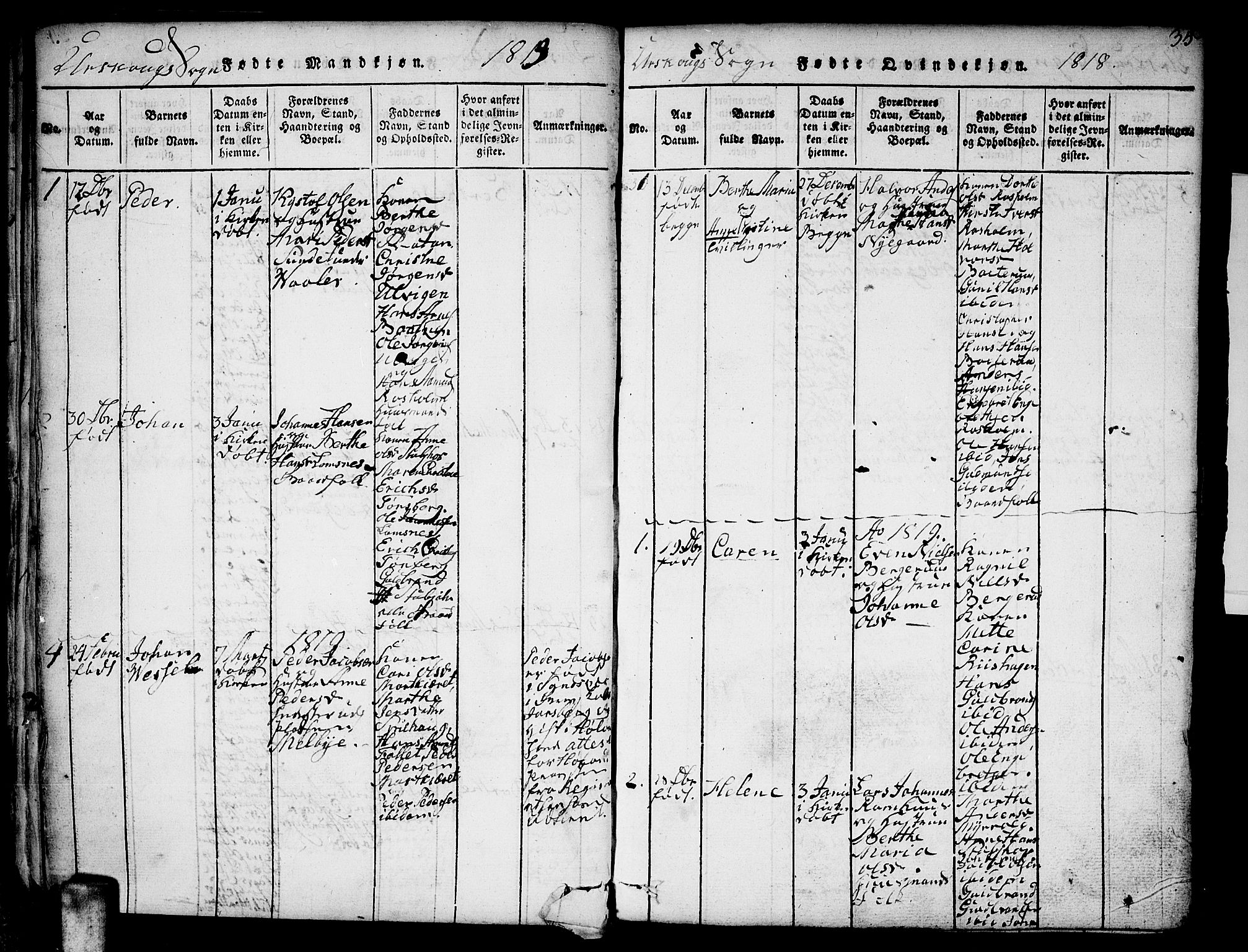 Aurskog prestekontor Kirkebøker, SAO/A-10304a/F/Fa/L0005: Parish register (official) no. I 5, 1814-1829, p. 35