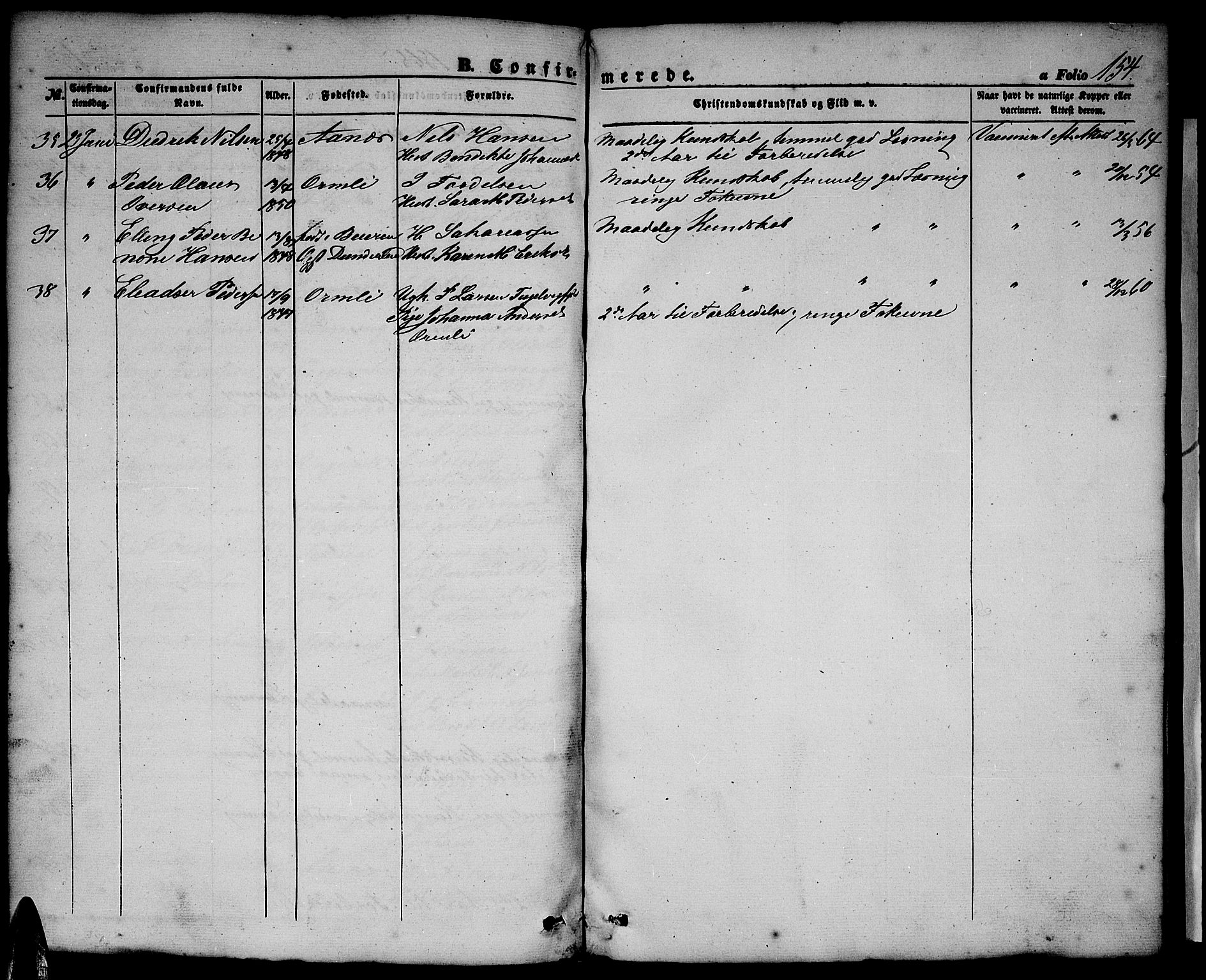Ministerialprotokoller, klokkerbøker og fødselsregistre - Nordland, SAT/A-1459/827/L0414: Parish register (copy) no. 827C03, 1853-1865, p. 154