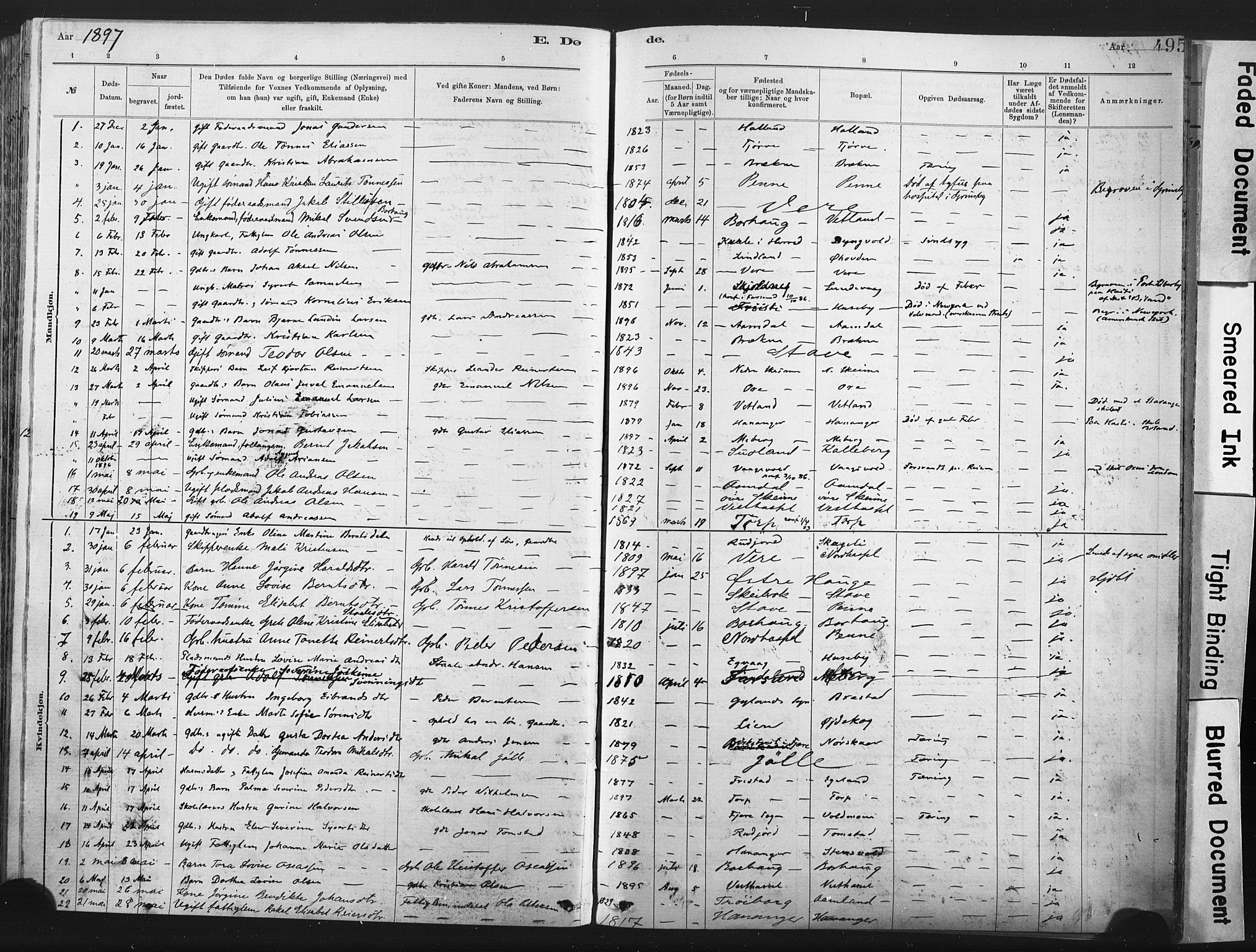 Lista sokneprestkontor, SAK/1111-0027/F/Fa/L0012: Parish register (official) no. A 12, 1879-1903, p. 495