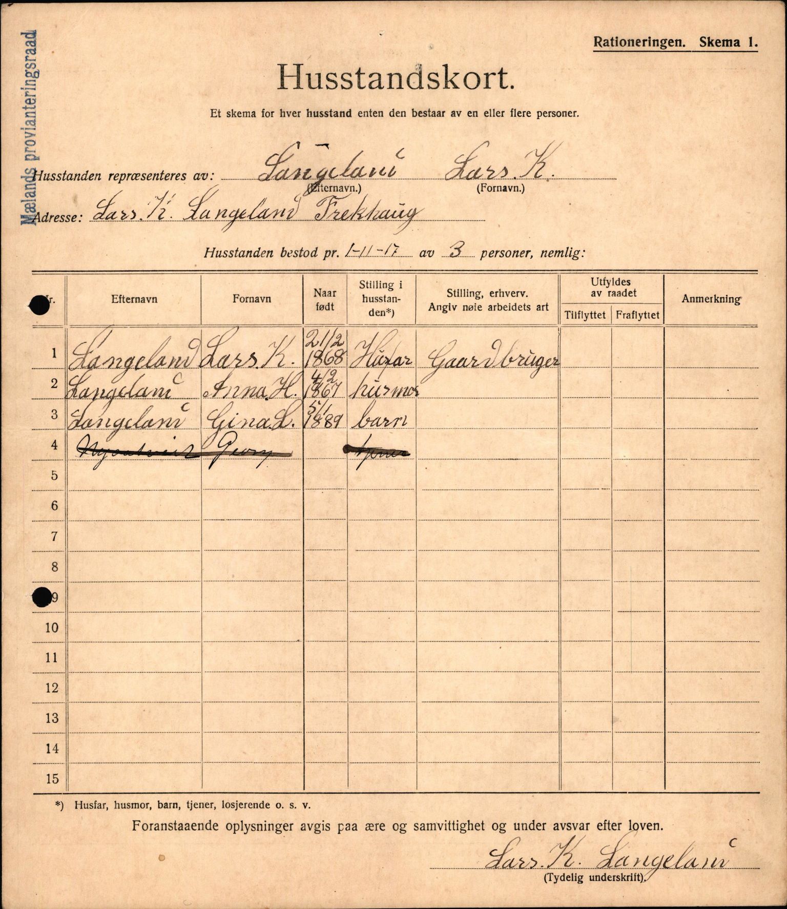 IKAH, Meland kommune, Provianteringsrådet, Husstander per 01.11.1917, 1917-1918, p. 161