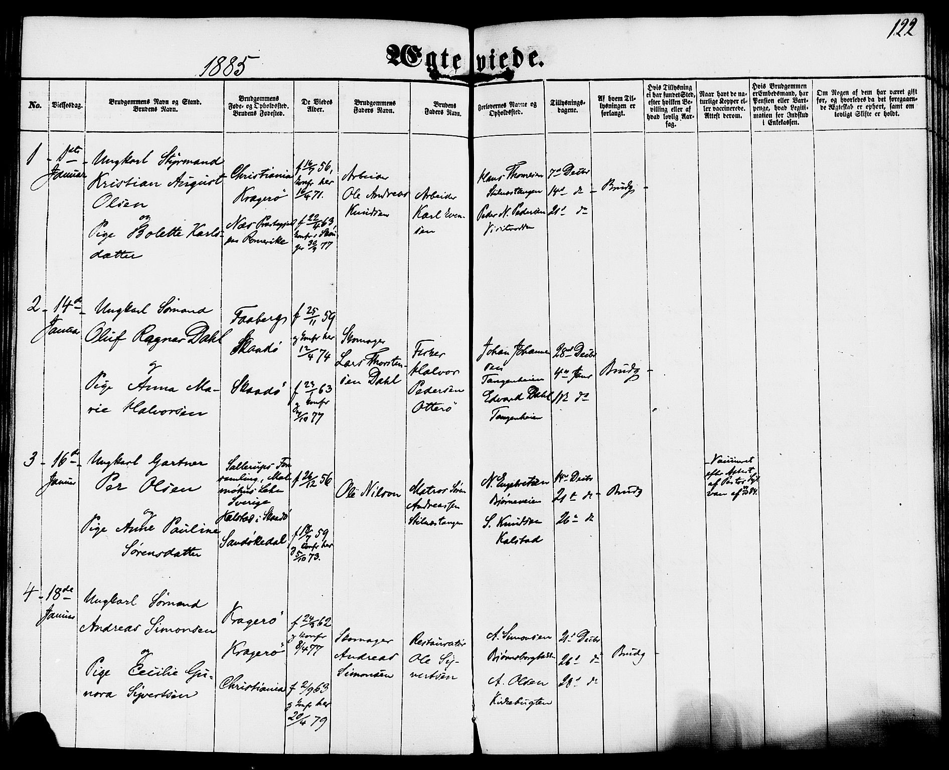 Kragerø kirkebøker, AV/SAKO-A-278/F/Fa/L0009: Parish register (official) no. 9, 1861-1886, p. 122