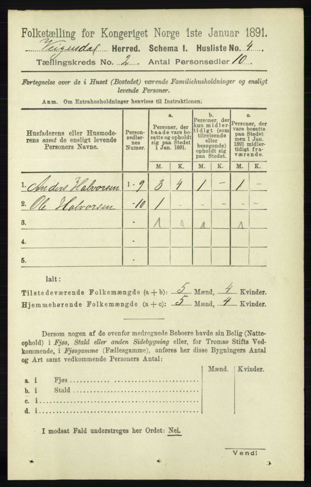 RA, 1891 census for 0934 Vegusdal, 1891, p. 293