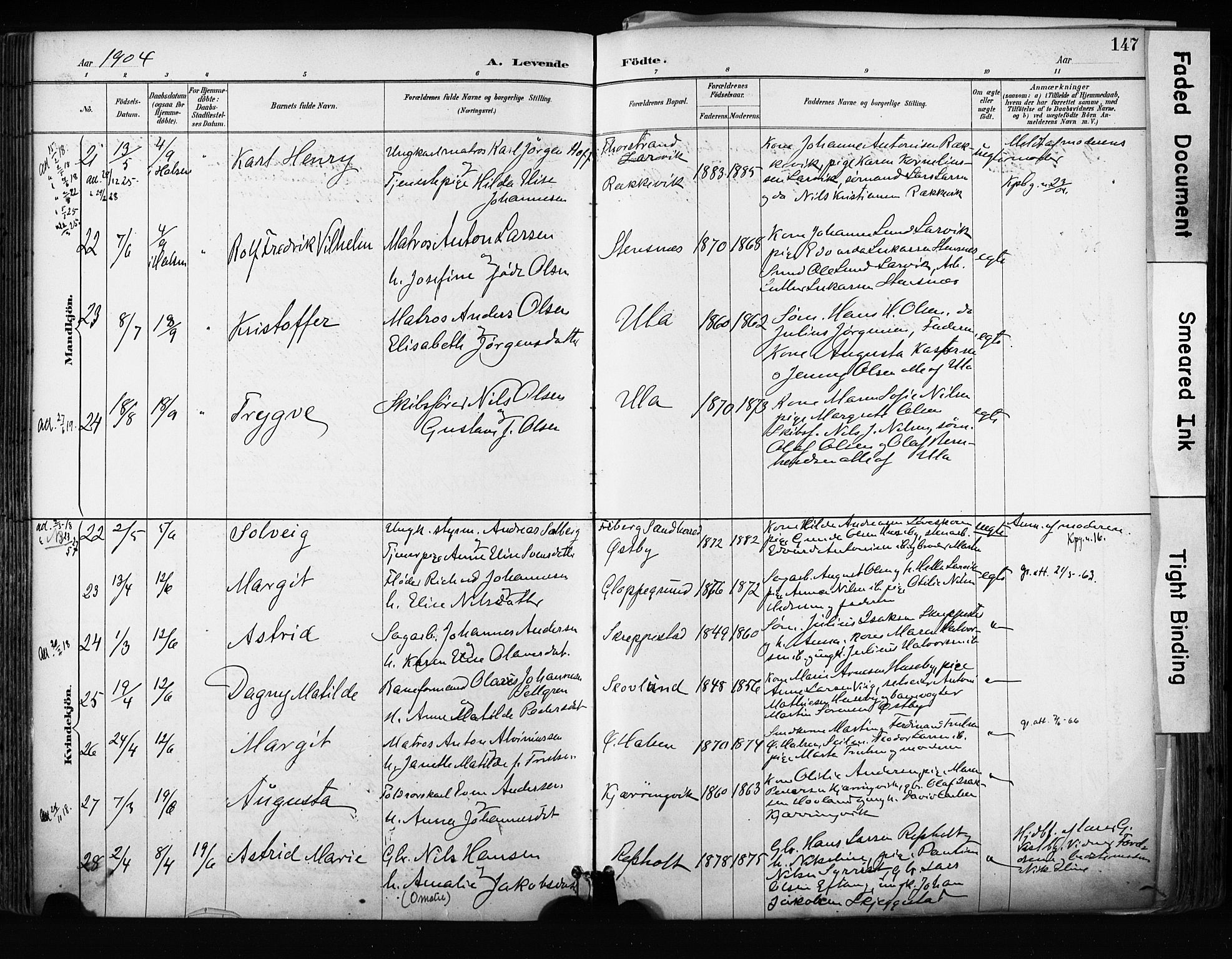 Tjølling kirkebøker, AV/SAKO-A-60/F/Fa/L0009: Parish register (official) no. 9, 1887-1905, p. 147