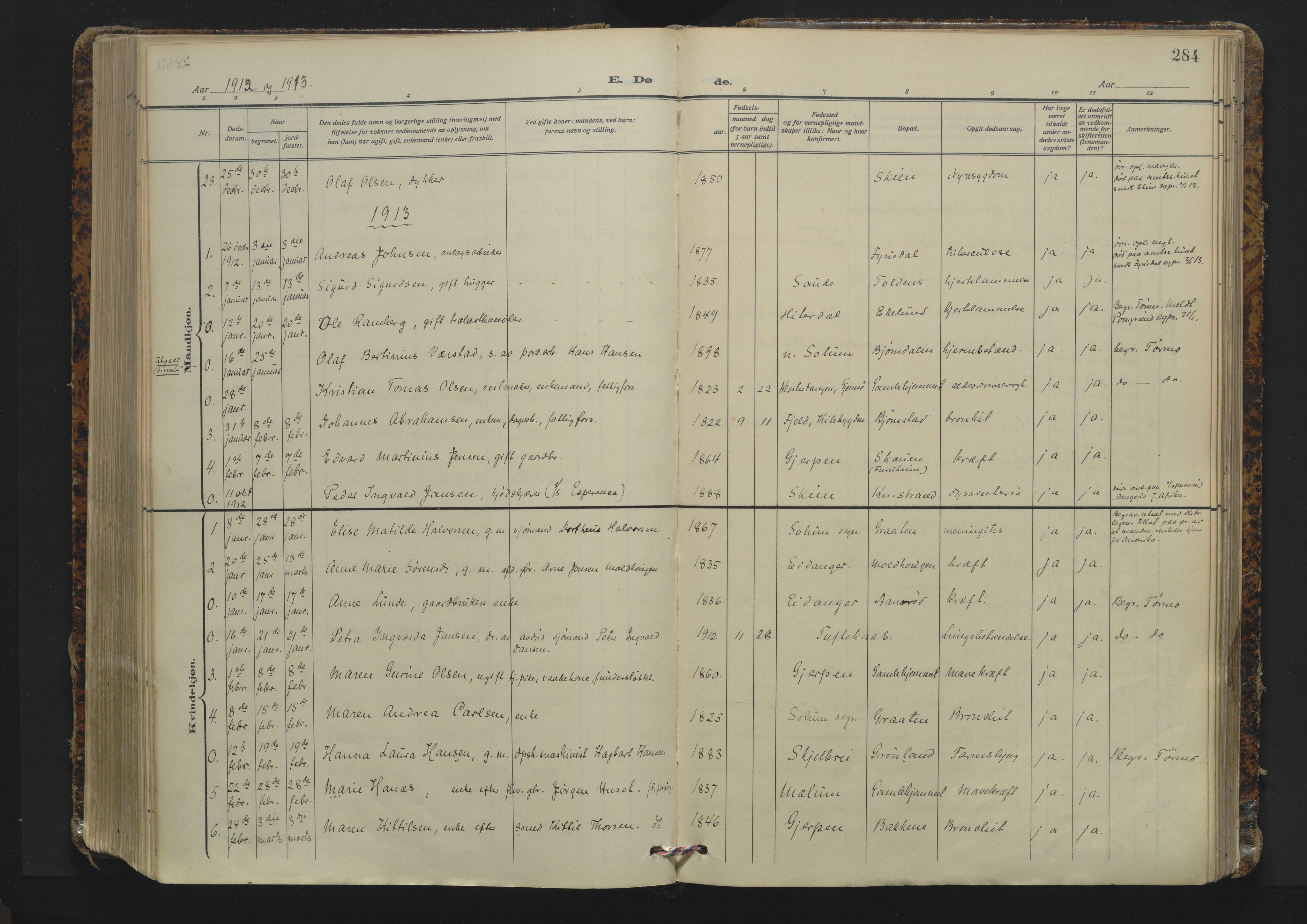 Solum kirkebøker, AV/SAKO-A-306/F/Fa/L0012: Parish register (official) no. I 12, 1909-1922, p. 284