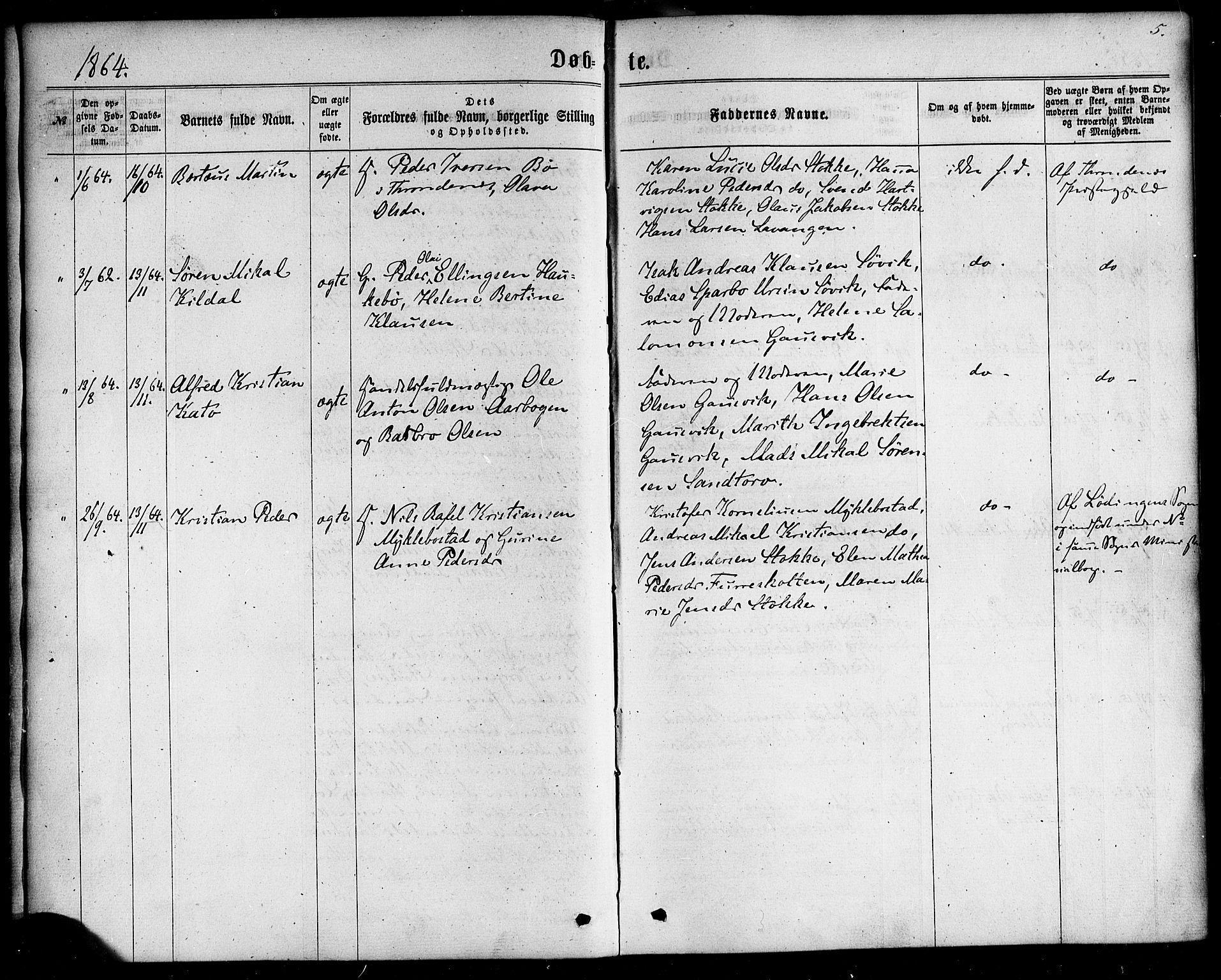 Ministerialprotokoller, klokkerbøker og fødselsregistre - Nordland, AV/SAT-A-1459/865/L0923: Parish register (official) no. 865A01, 1864-1884, p. 5