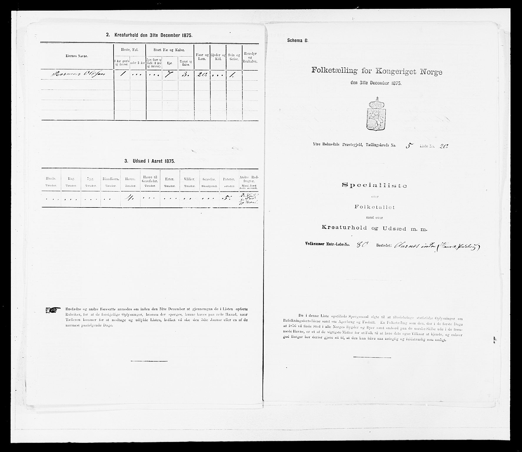 SAB, 1875 census for 1429P Ytre Holmedal, 1875, p. 384