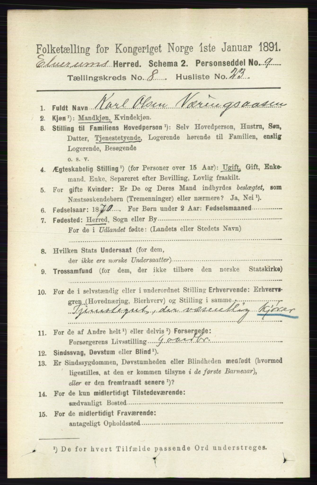 RA, 1891 census for 0427 Elverum, 1891, p. 7182