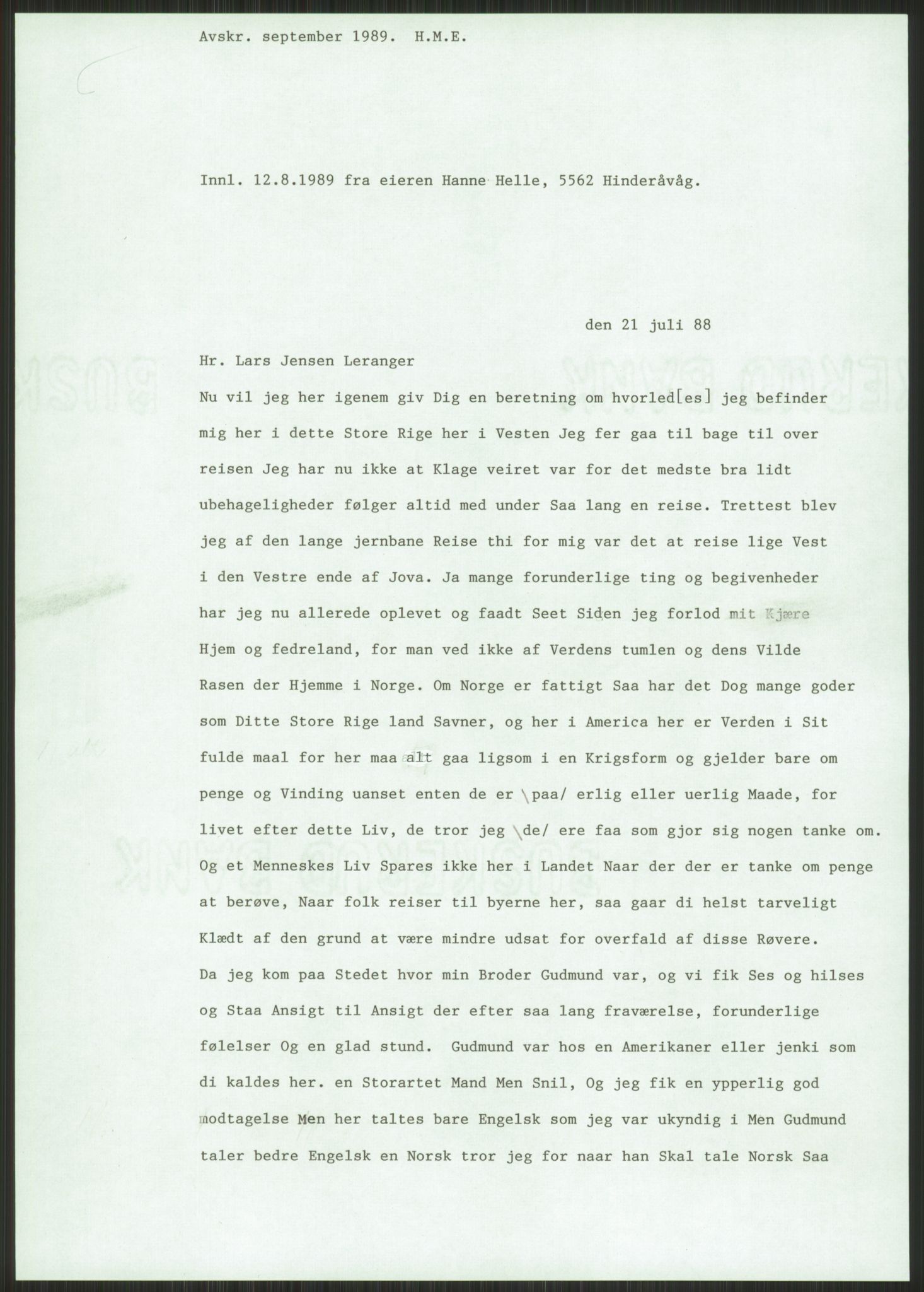 Samlinger til kildeutgivelse, Amerikabrevene, AV/RA-EA-4057/F/L0029: Innlån fra Rogaland: Helle - Tysvær, 1838-1914, p. 21