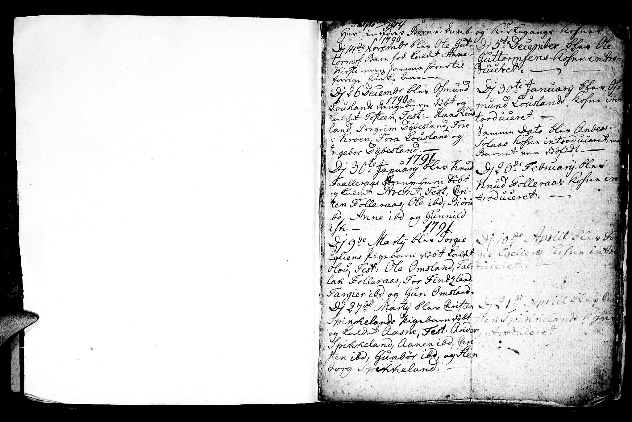 Bjelland sokneprestkontor, SAK/1111-0005/F/Fb/Fbb/L0002: Parish register (copy) no. B 2, 1790-1826, p. 1