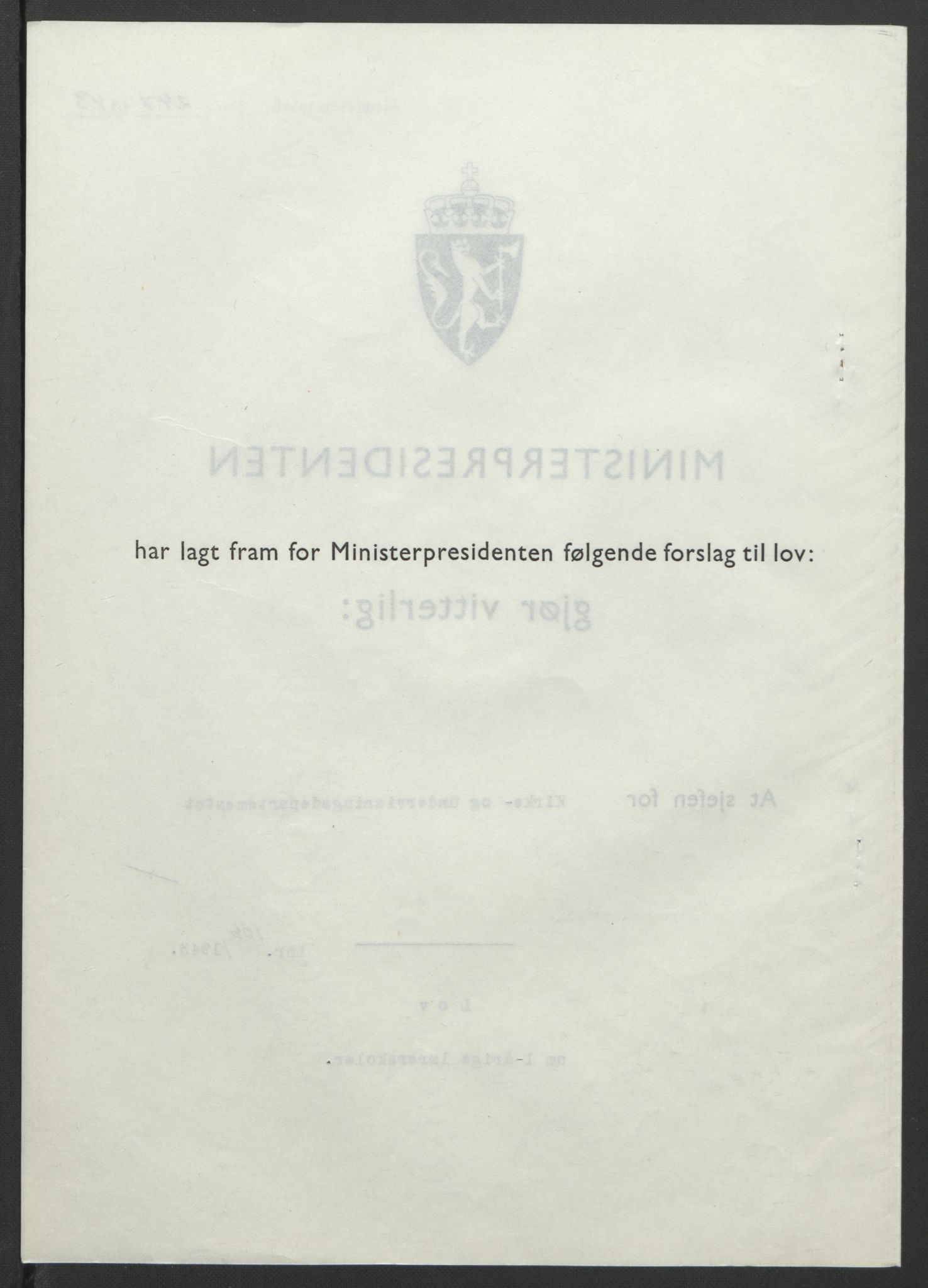 NS-administrasjonen 1940-1945 (Statsrådsekretariatet, de kommisariske statsråder mm), RA/S-4279/D/Db/L0099: Lover, 1943, p. 494