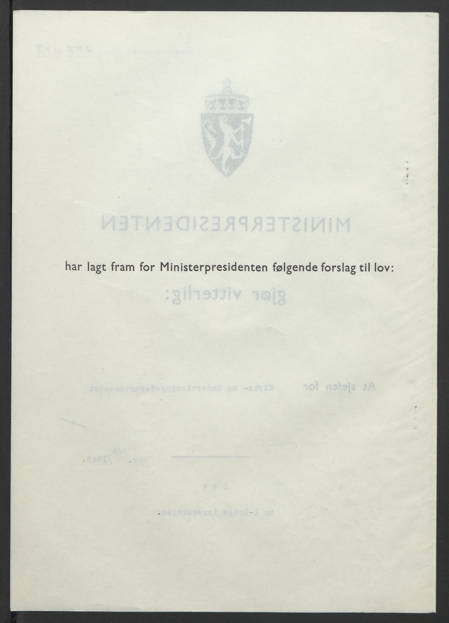 NS-administrasjonen 1940-1945 (Statsrådsekretariatet, de kommisariske statsråder mm), AV/RA-S-4279/D/Db/L0099: Lover, 1943, p. 494